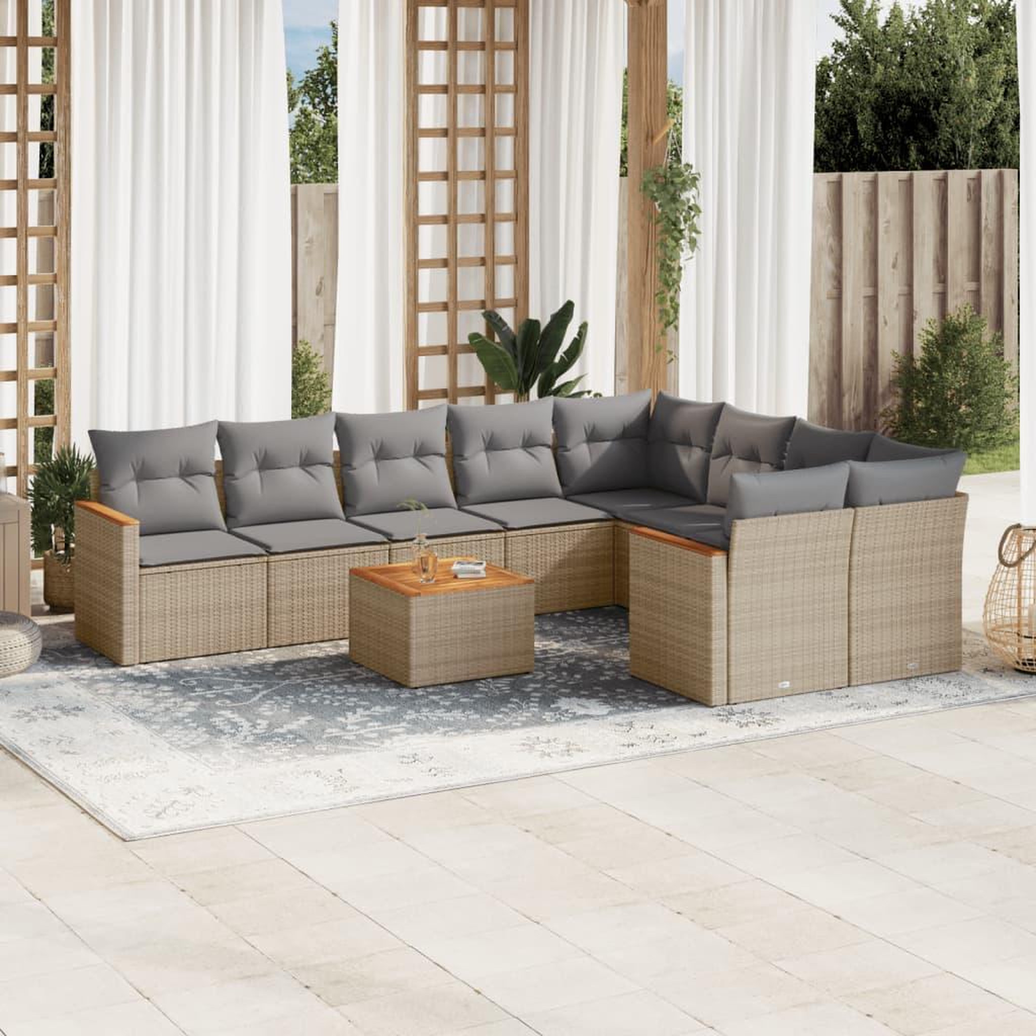 VIDAXL Salon de jardin et coussins 10 pcs melange beige resine tressee