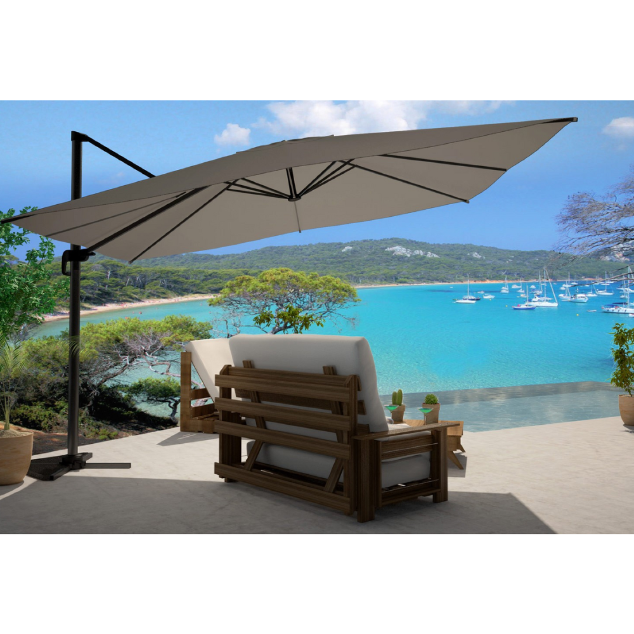 Voir la diapositive 3 : CONCEPT USINE Parasol gris déporté rectangle 3 x 4 m cesare