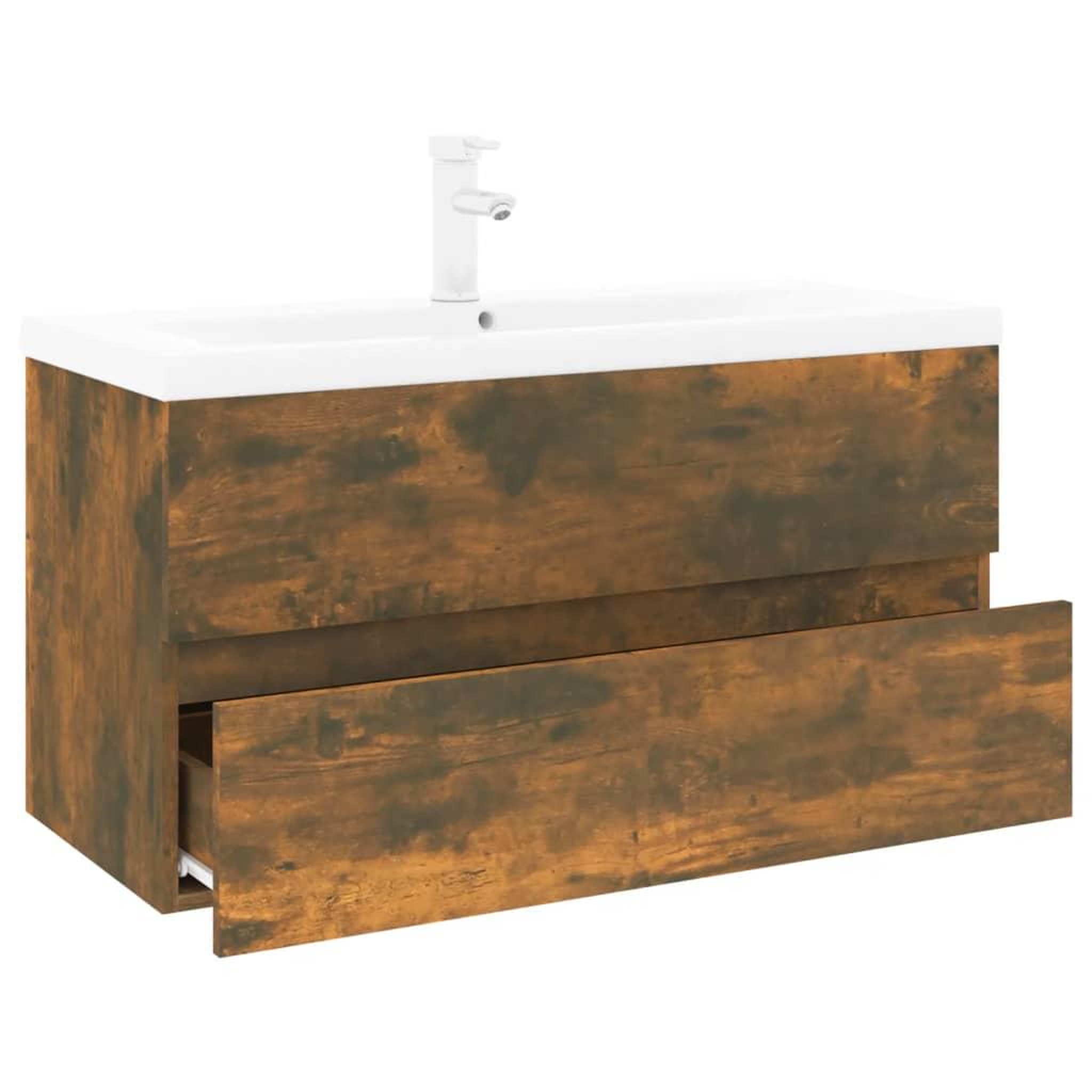 Voir la diapositive 3 : VIDAXL Meuble lavabo avec bassin integre Chene fume Bois d'ingenierie