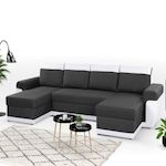 BEST MOBILIER Milan - canapé d'angle panoramique - convertible - 7 places - 2 coffres de rangement. Coloris disponibles : Bicolore