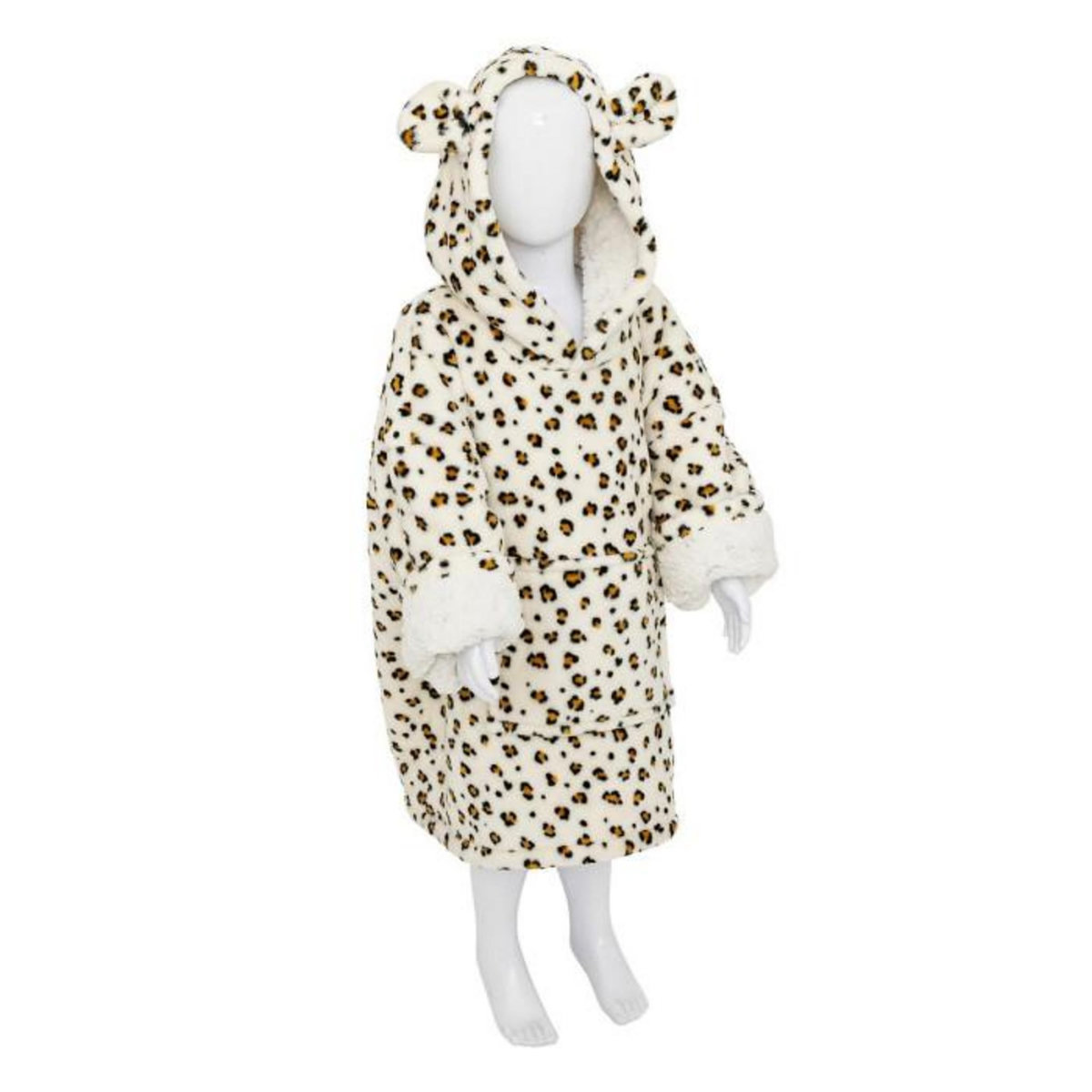Atmosphera Kids Plaid Sweat Capuche Enfant  Léopard  60x95cm Ocre