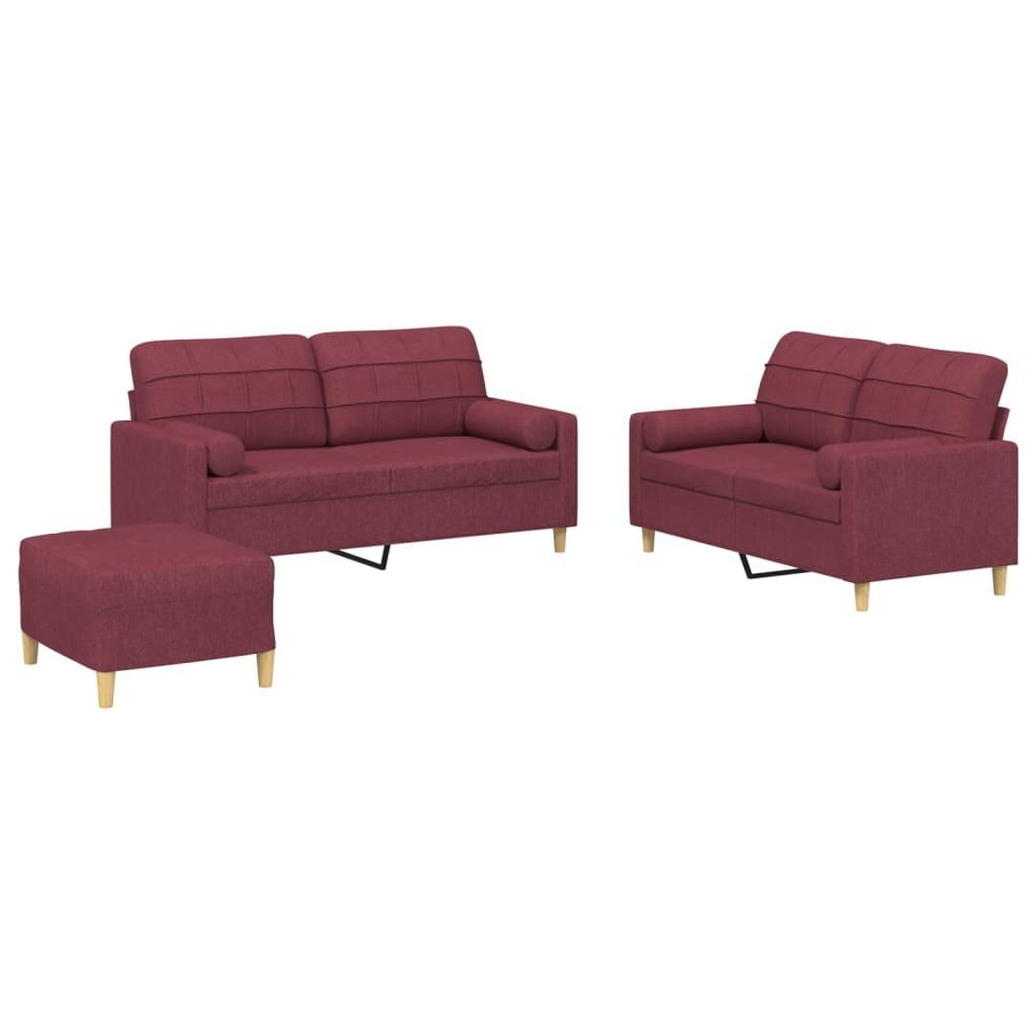 Voir la diapositive 2 : VIDAXL Ensemble de canapes 3 pcs avec coussins rouge bordeaux tissu