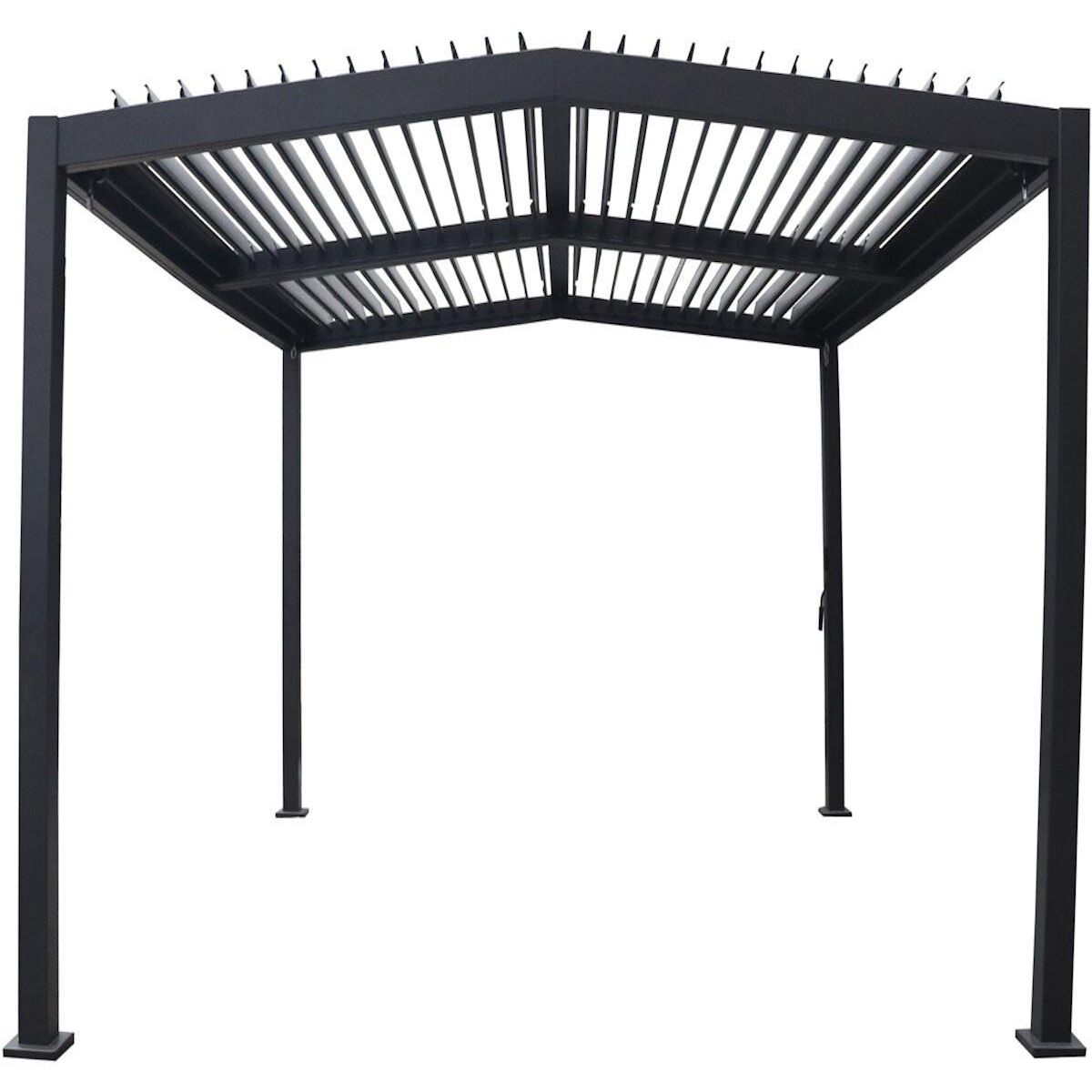 Habitat et Jardin Pergola bioclimatique toit 2 pans  Victoria  en aluminium et métal- 3,5 x 4 m - Gris