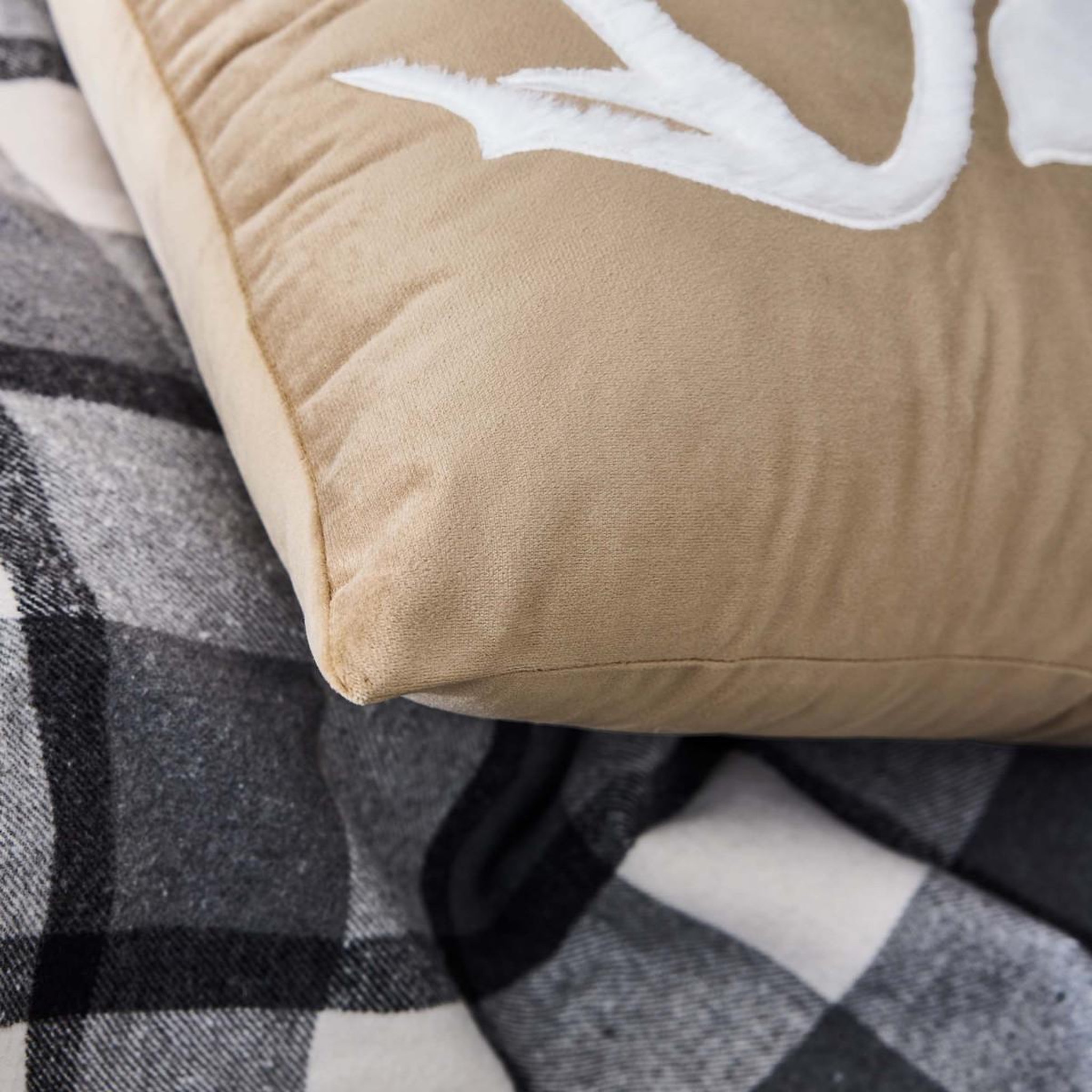 Voir la diapositive 3 : Douceur d'Intérieur Coussin déco en velours  cerf  45x45cm sable