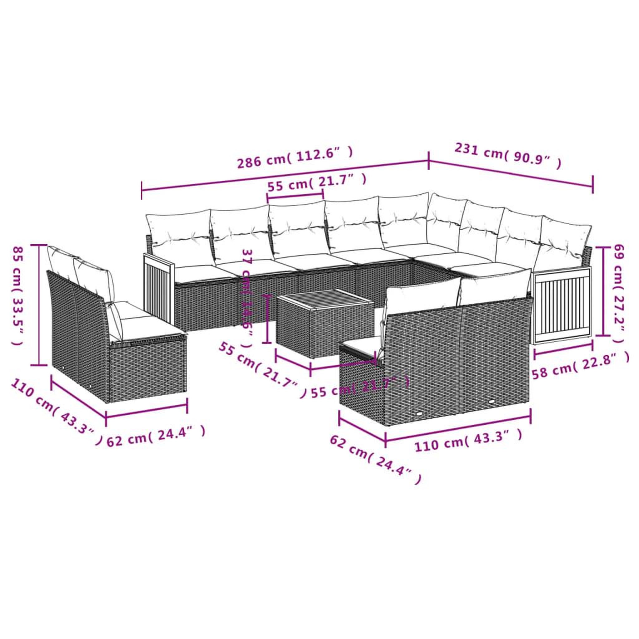 Voir la diapositive 4 : VIDAXL Salon de jardin avec coussins 13 pcs noir resine tressee