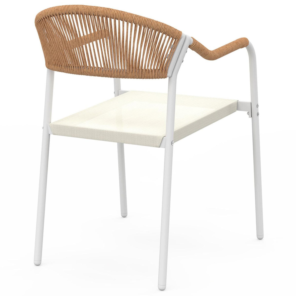 ID MARKET Lot de 6 chaises de jardin MADEIRA métal blanc cordage et textilène beige et rotin clair