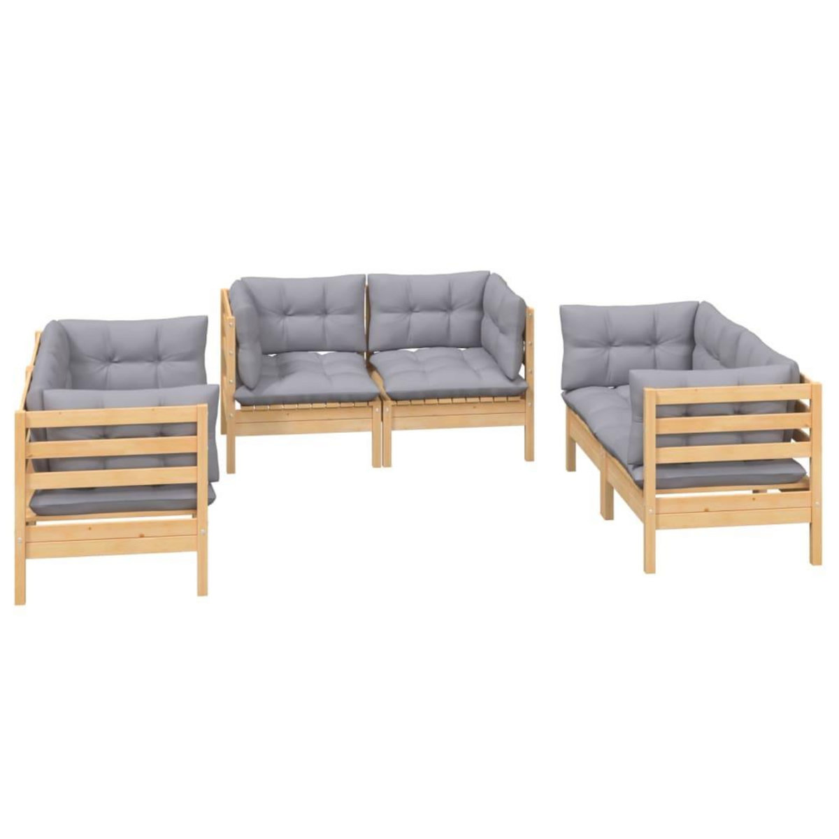 VIDAXL Salon de jardin 6 pcs avec coussins gris Bois de pin massif