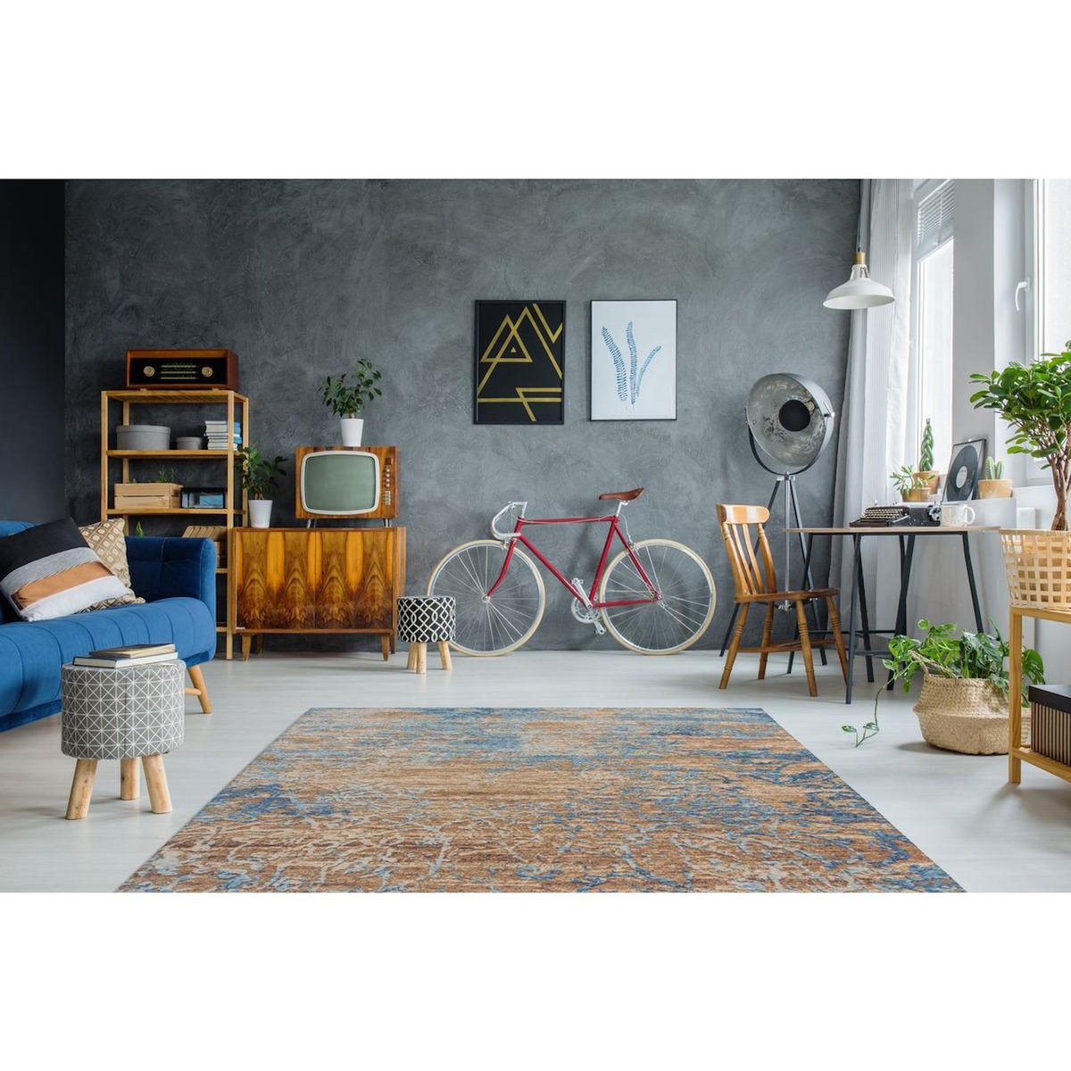 Paris Prix Tapis Jacquard à Poils Courts  Blaze  Bleu & Beige