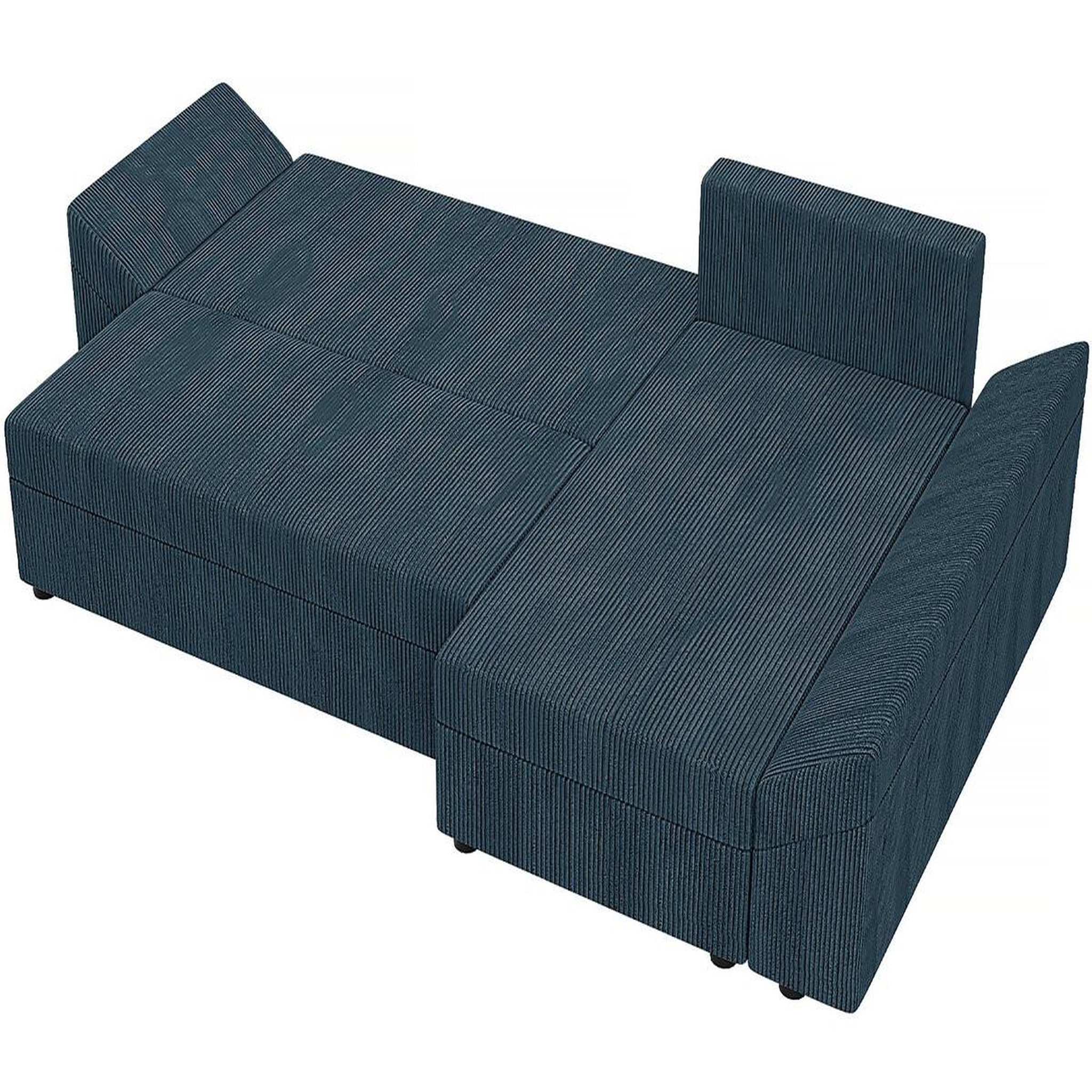 Voir la diapositive 4 : Habitat et Jardin Canapé d'angle convertible avec coffre  vaugirard  en velours côtelé - 3 places - bleu