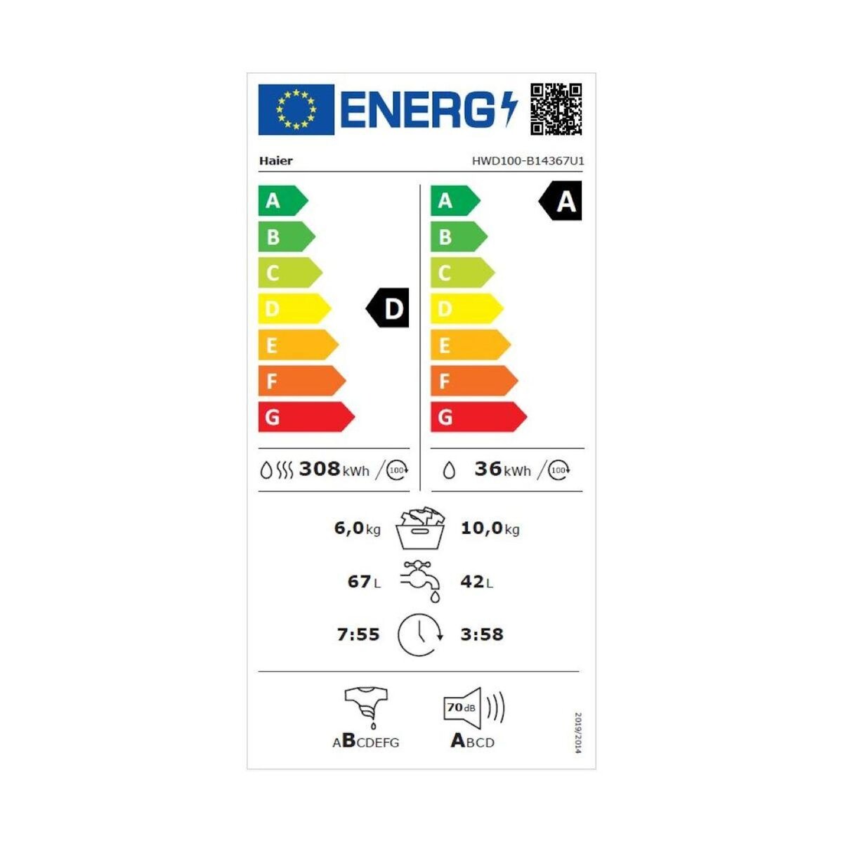 HAIER Lave linge séchant hublot HWD100-B14367UFR X-séries 7