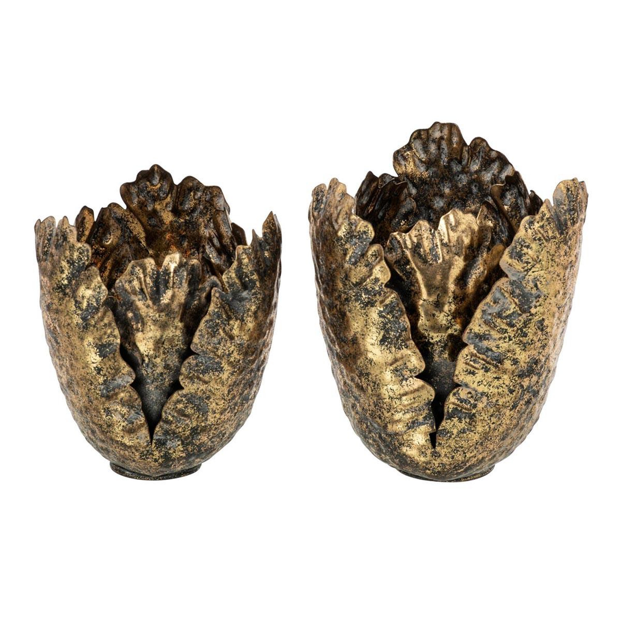 J-LINE Lot de 2 photophores tulipes  vidal  17cm bronze