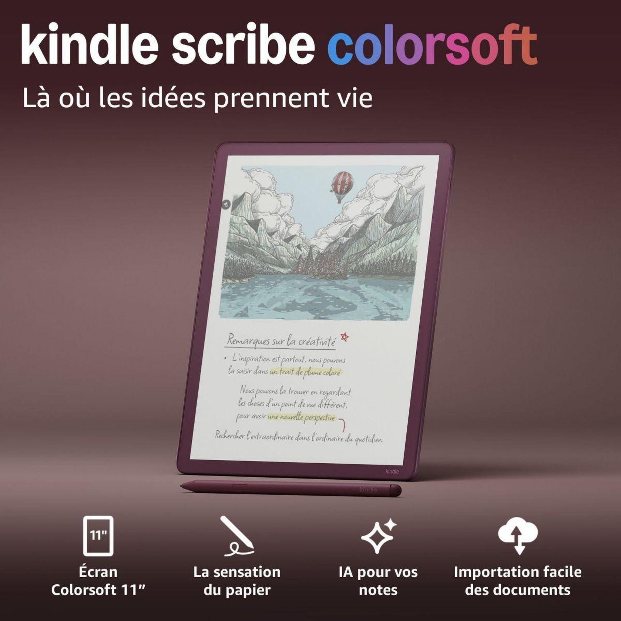 Voir la diapositive 2 : AMAZON Bloc-notes numérique kindle scribe colorsoft 64go 2026 figue