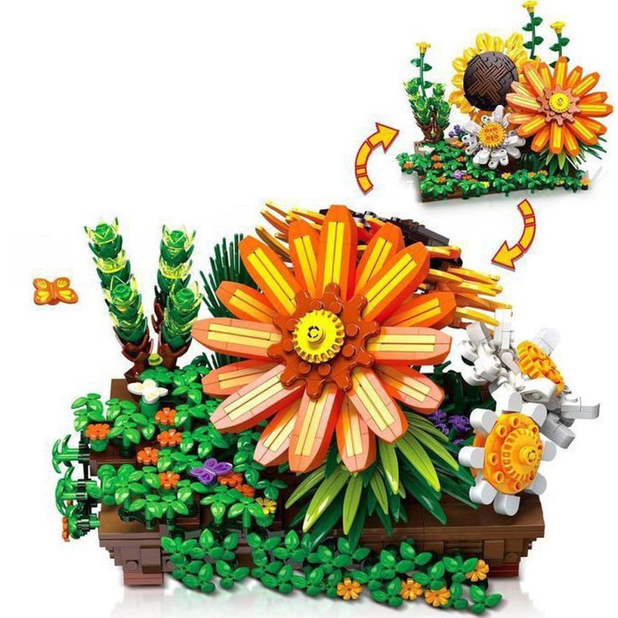 Kit de construction 2-en-1 floral bonsaï et fleur de table, 818 pièces, multicolore, dès 8 ans