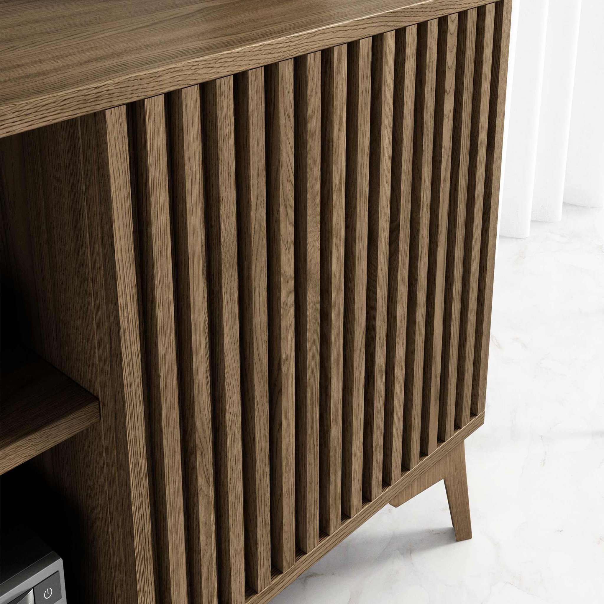 Voir la diapositive 3 : BEST MOBILIER Portmore - meuble tv - effet bois - 2 portes et 2 niches - 150 cm