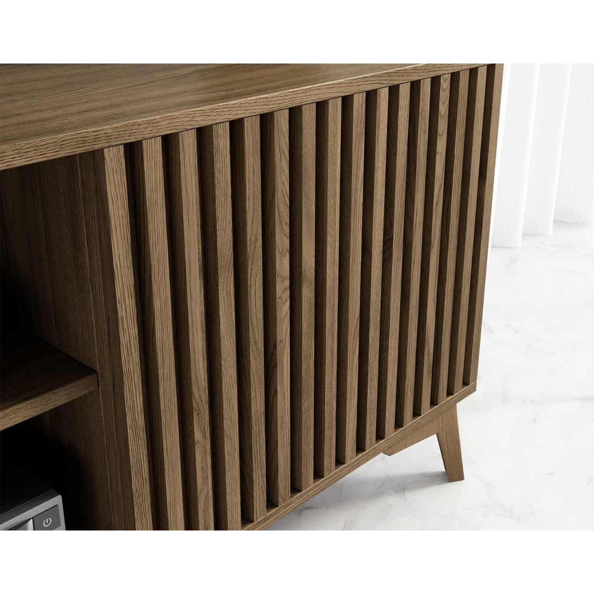 BEST MOBILIER Portmore - meuble tv - effet bois - 2 portes et 2 niches - 150 cm