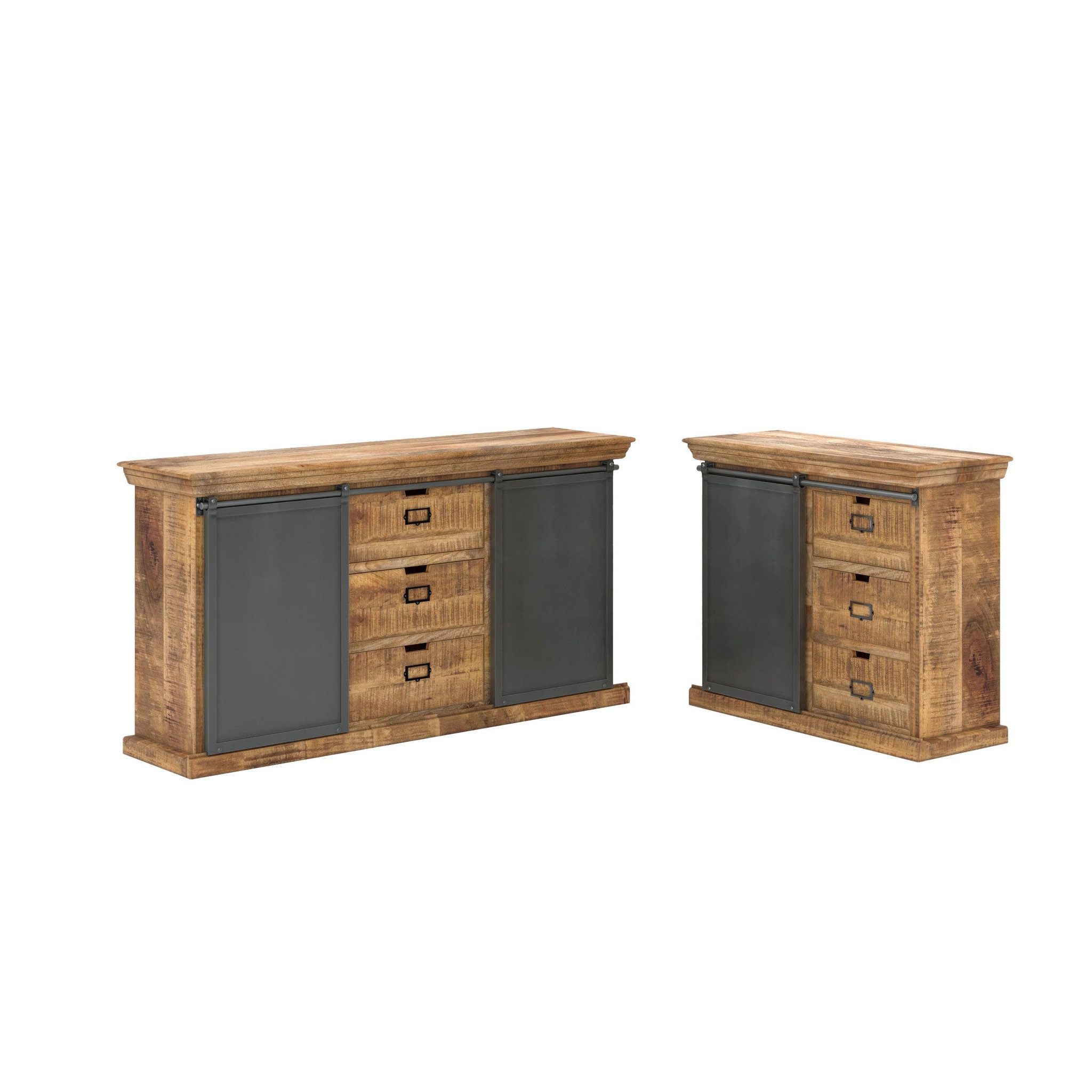 MAISON PAVANE Ensemble 2 buffets moyen et petit en bois de manguier massif-tabuk