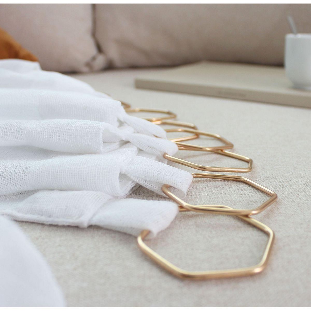 TOILINUX Voilage effet lin avec anneaux dorés VERA - 140 x 240 cm - Blanc