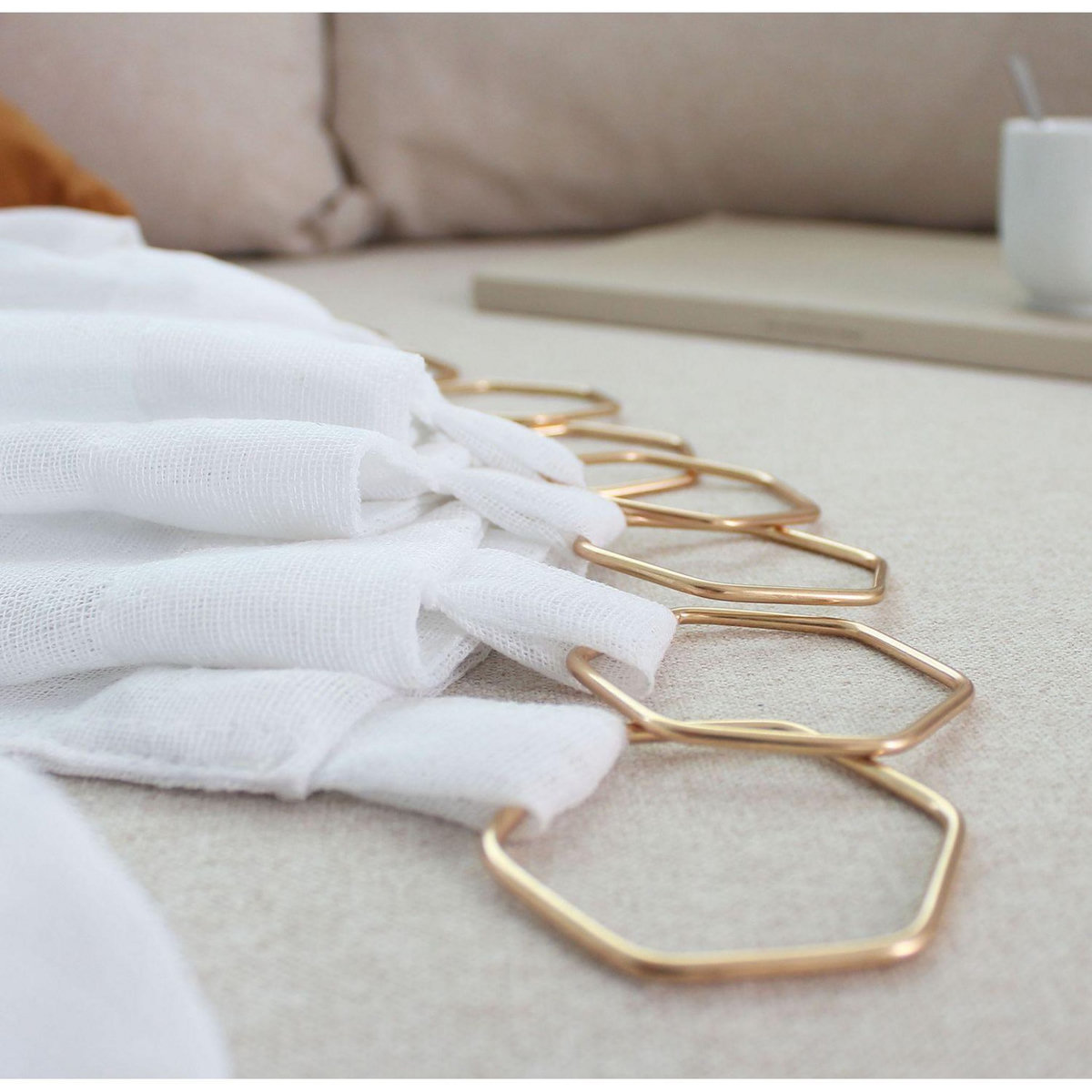 TOILINUX Voilage effet lin avec anneaux dorés VERA - 140 x 240 cm - Blanc