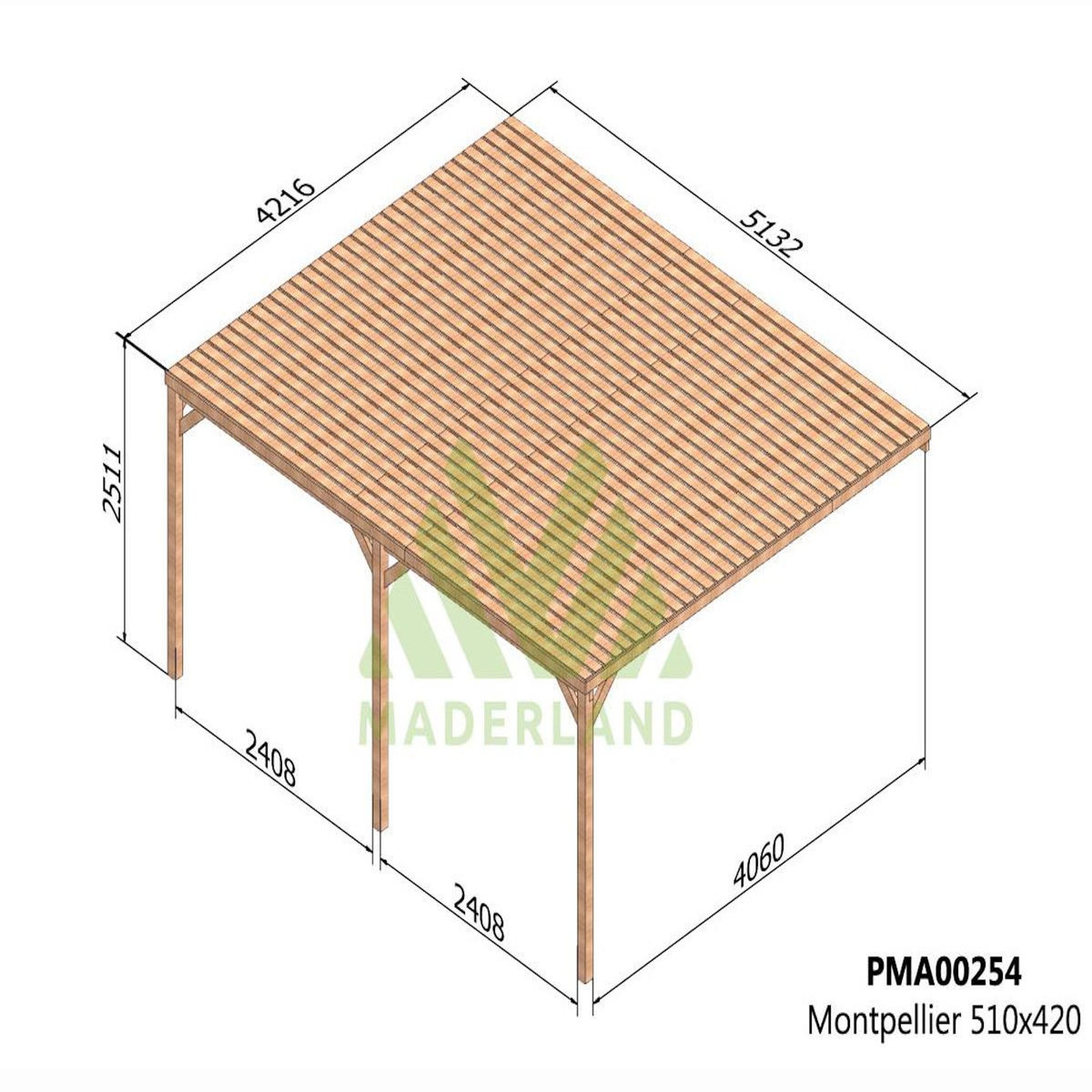 JARDIDECO Pergola adossée en bois Montpellier 500 x 400 cm - Maderland