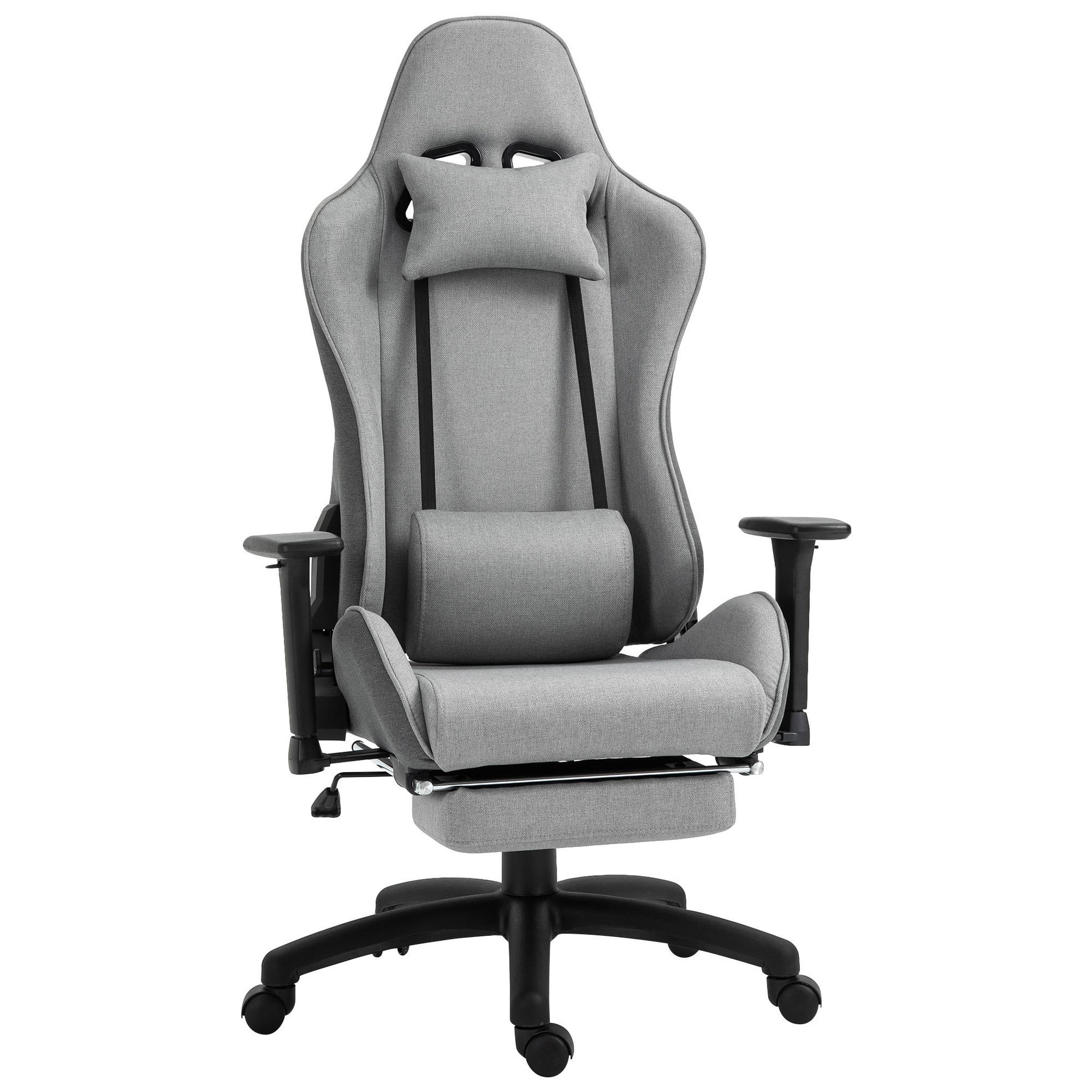 Voir la diapositive 1 : VINSETTO Vinsetto Fauteuil de bureau manager grand confort repose-pied tétière + coussin lombaires intégrés dossier inclinable accoudoirs réglables lin gris