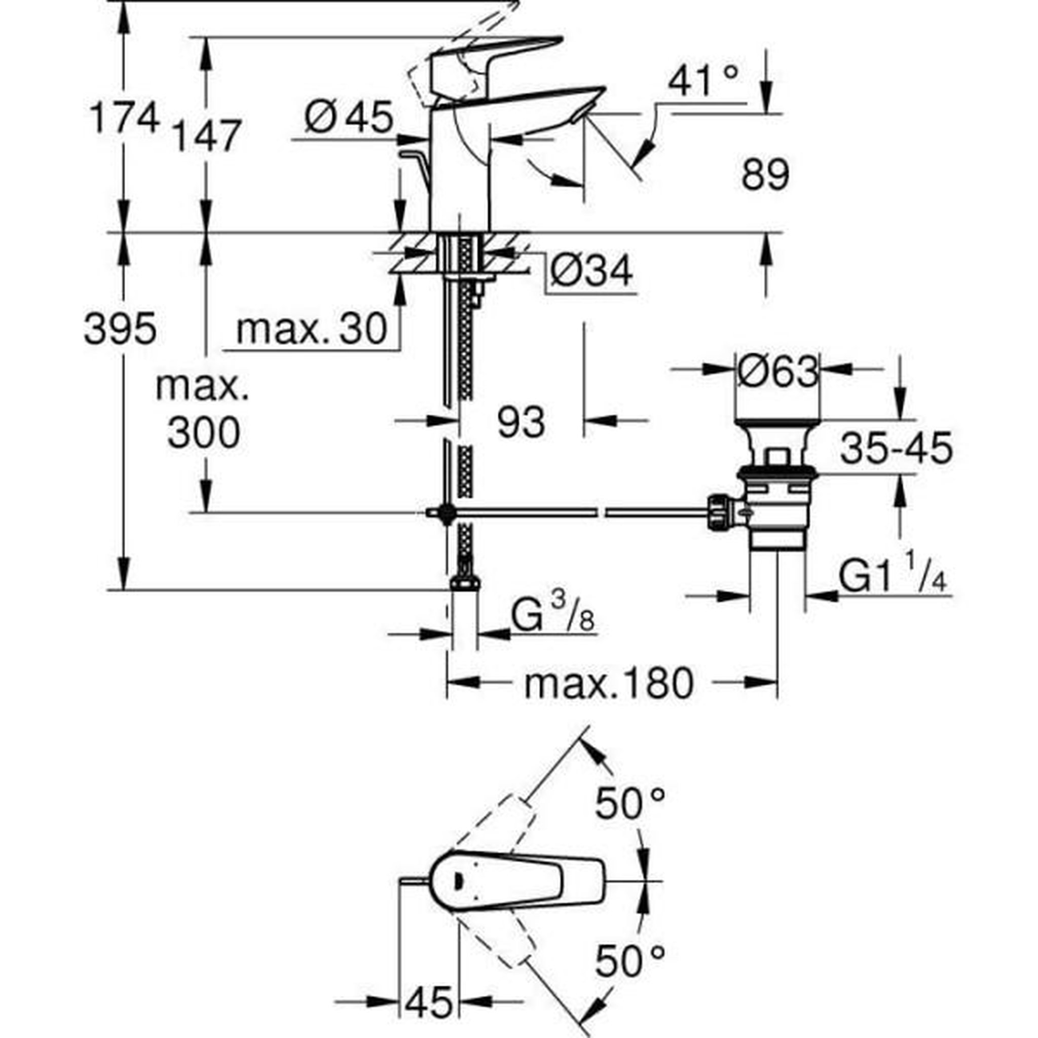 Voir la diapositive 5 : Grohe Mitigeur monocommande Lavabo GROHE - Taille S - Métal - Droit - Economie d'eau - Chromé