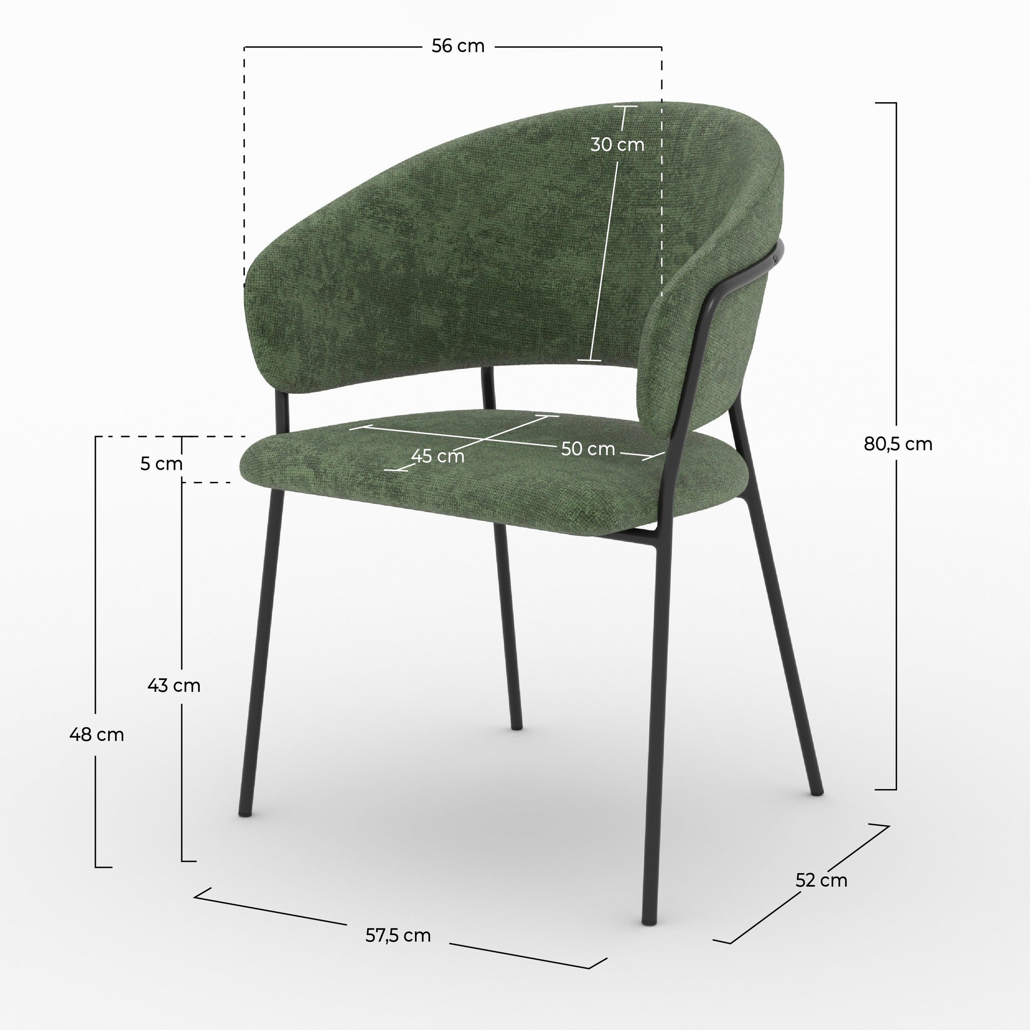 Voir la diapositive 4 : MAISON PAVANE Lot de 2 chaises en tissu vert sapin et pieds en métal noir-amaya