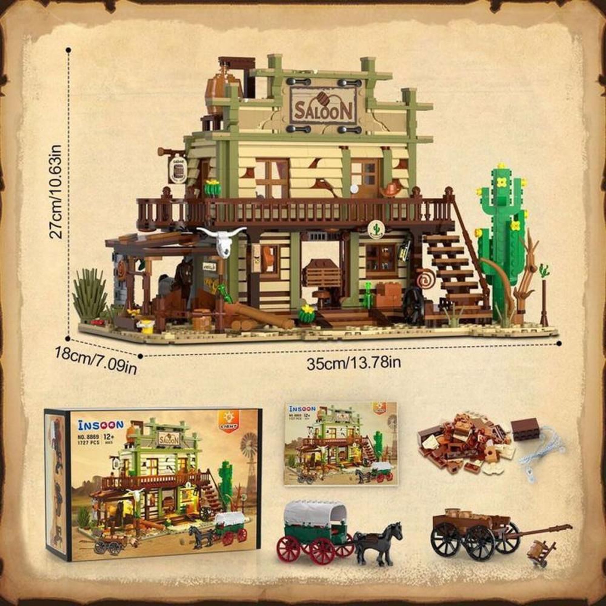 Voir la diapositive 6 : Jeu de construction Saloon Western avec LEDs intégrées, 1727 pièces, plastique ABS, modèle multi-niveaux pour 12 ans et plus