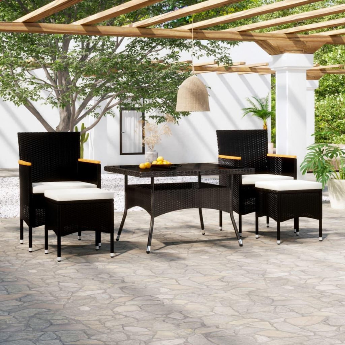 VIDAXL Ensemble a Manger de jardin 9pcs resine tressee et verre trempe