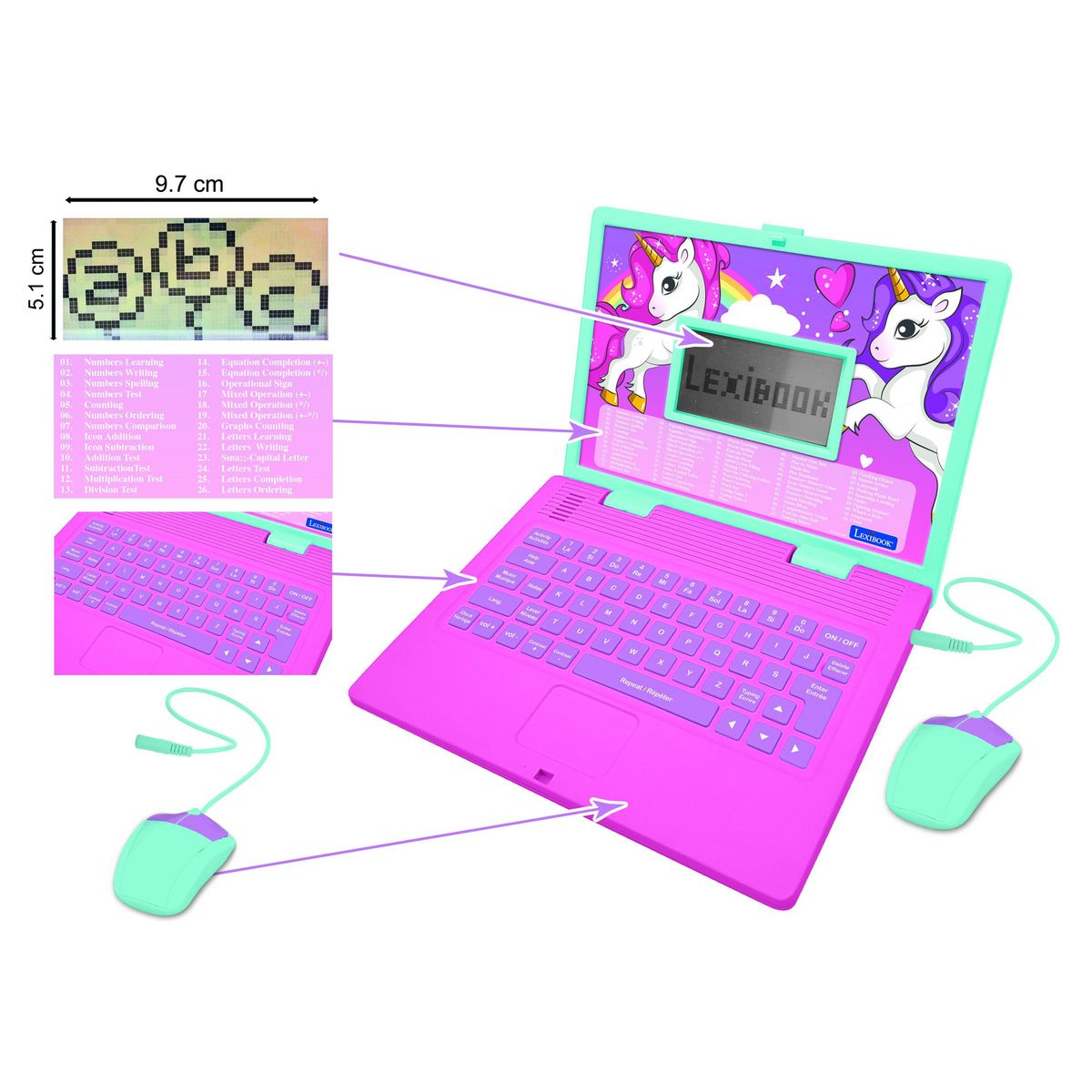 Lexibook Ordinateur portable éducatif bilingue Licorne (FR/EN)