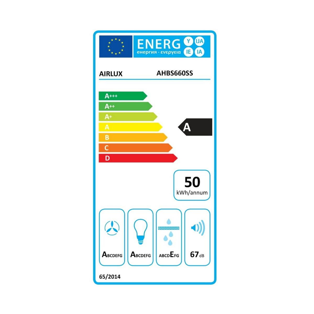 Airlux Hotte décorative murale 60cm 636m3/h noir - AHBS660SS