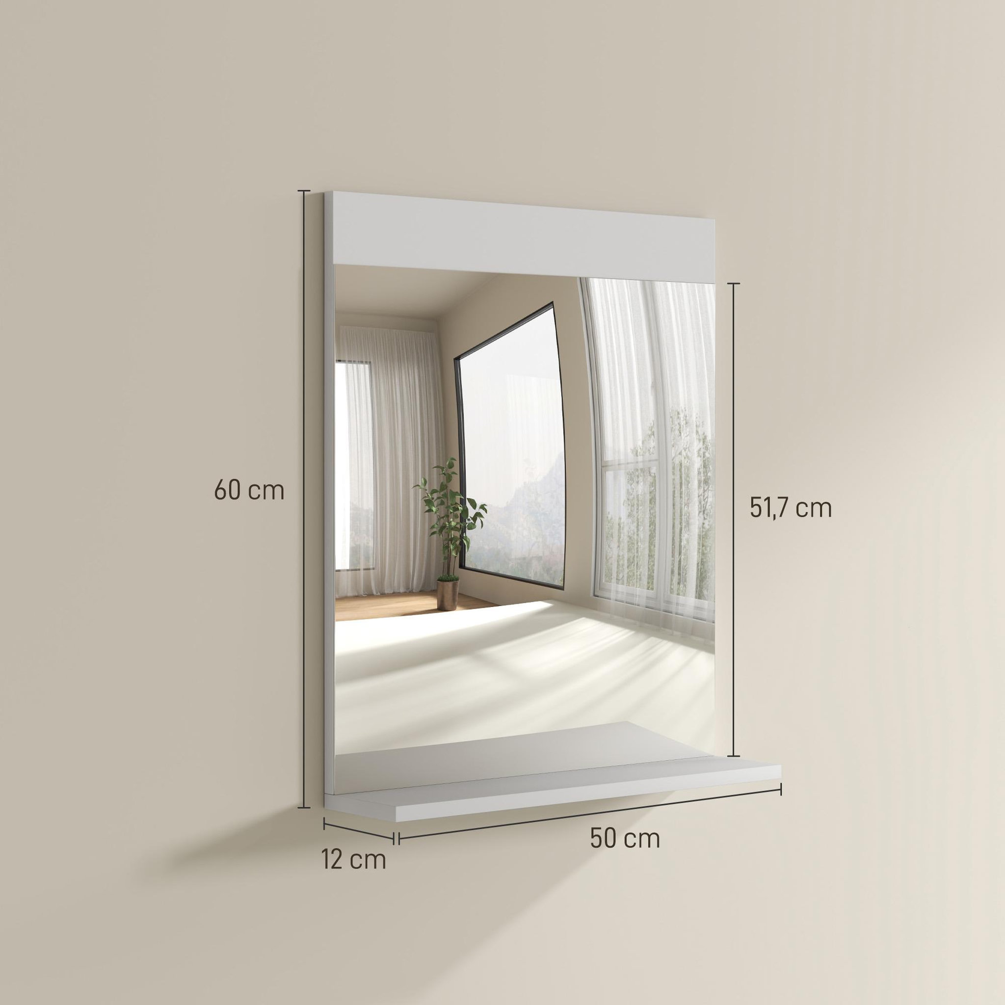 Voir la diapositive 3 : HOMCOM Miroir de salle de bain mural avec étagère intégrée - dim. 50 x 12 x 60 cm - blanc