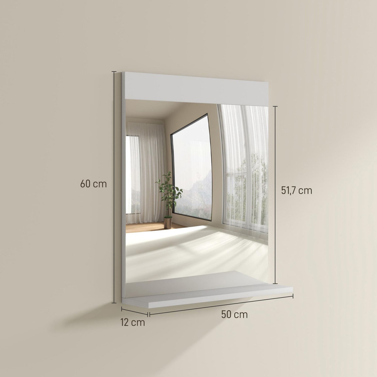 HOMCOM Miroir de salle de bain mural avec étagère intégrée - dim. 50 x 12 x 60 cm - blanc