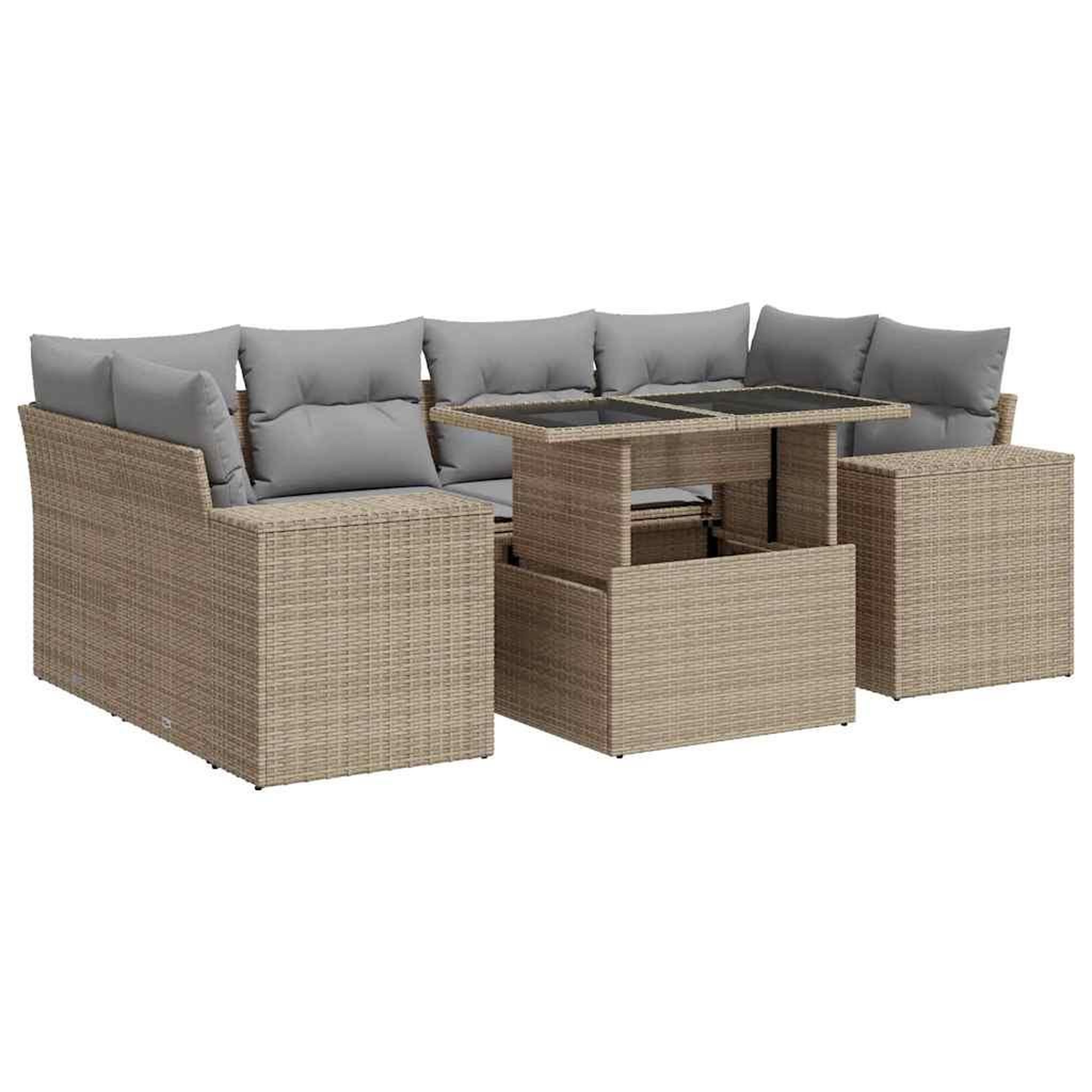 Voir la diapositive 2 : VIDAXL Salon de jardin avec coussins 7 pcs beige resine tressee