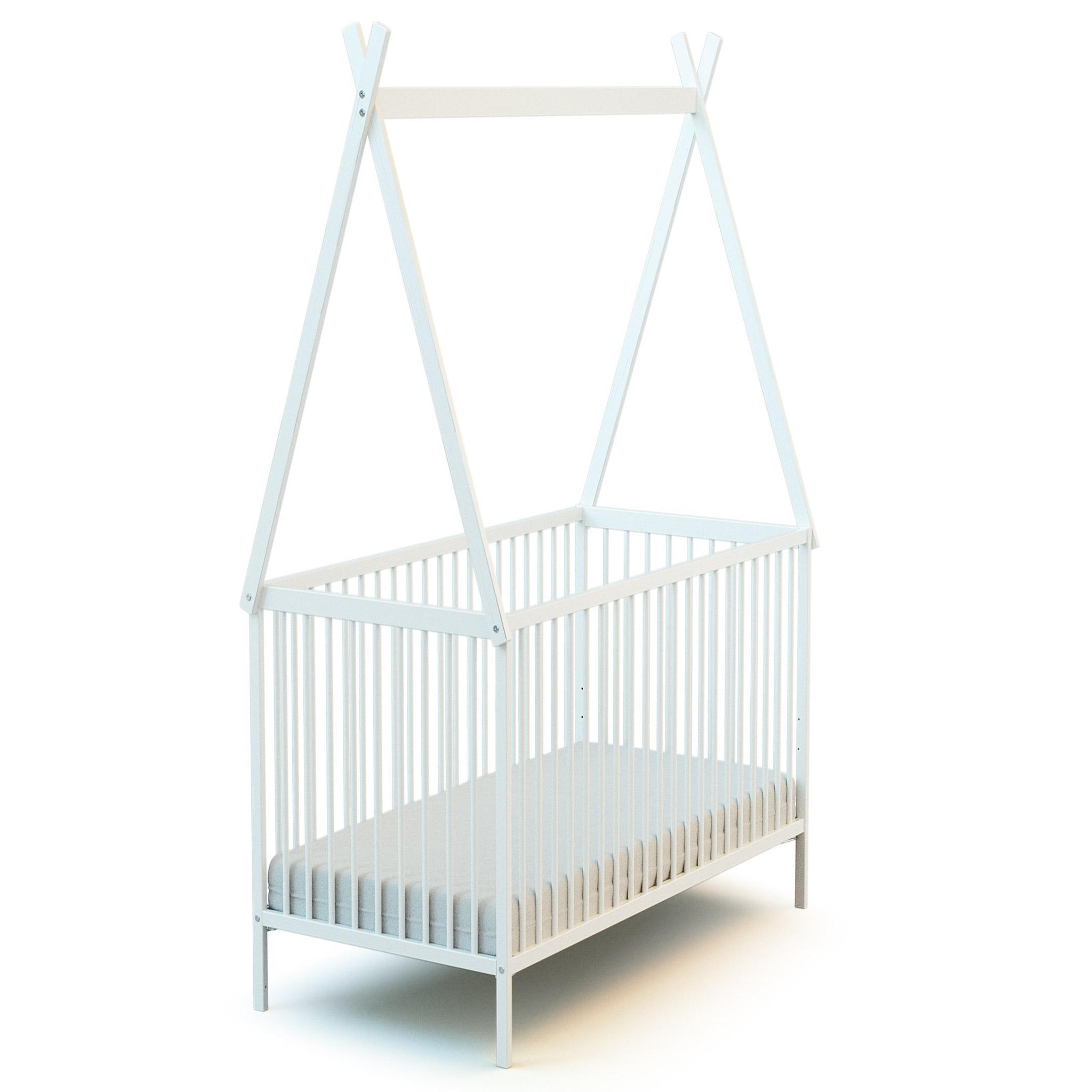 WEBABY Lit bébé en bois 70 x 140 cm avec tipi. Coloris disponibles : Beige