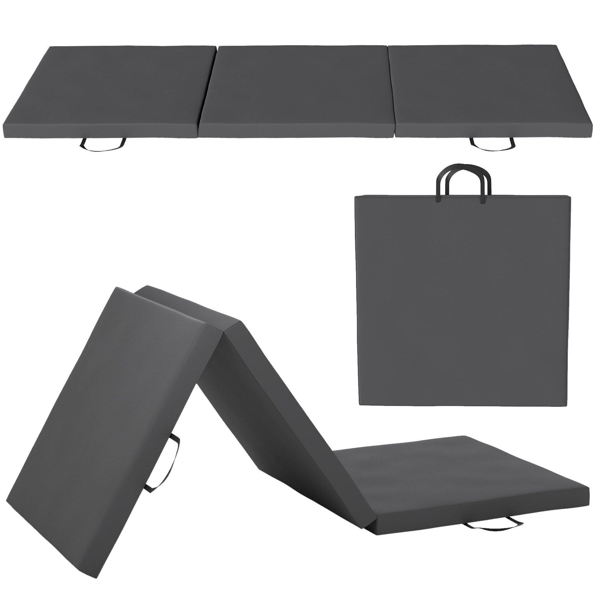 HOMCOM Tapis de sol gymnastique Fitness pliable portable rembourrage mousse 5 cm dim. 1,8L x 0,6l m revêtement synthétique gris