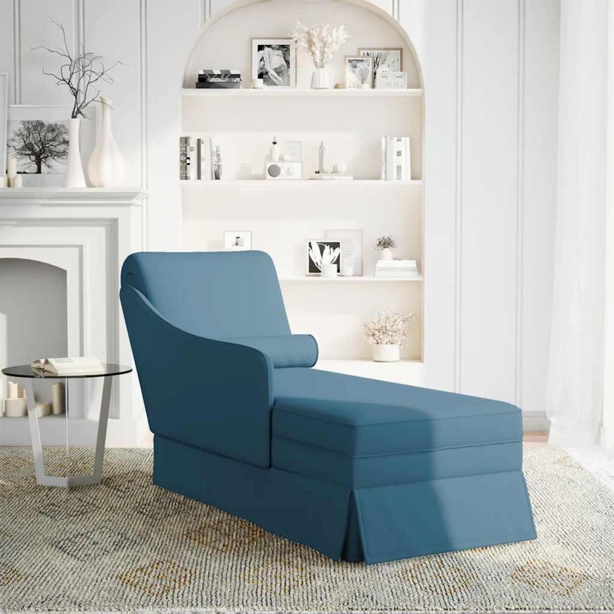 VIDAXL Fauteuil long avec traversin et accoudoir droit bleu velours