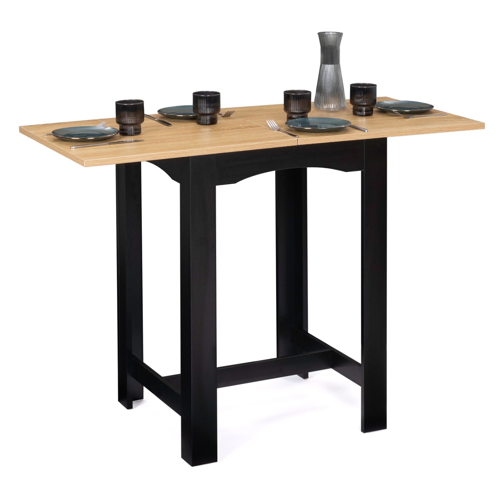 ID MARKET Table haute de bar extensible dona 2 à 4 personnes noire plateau façon hêtre 60-120 cm