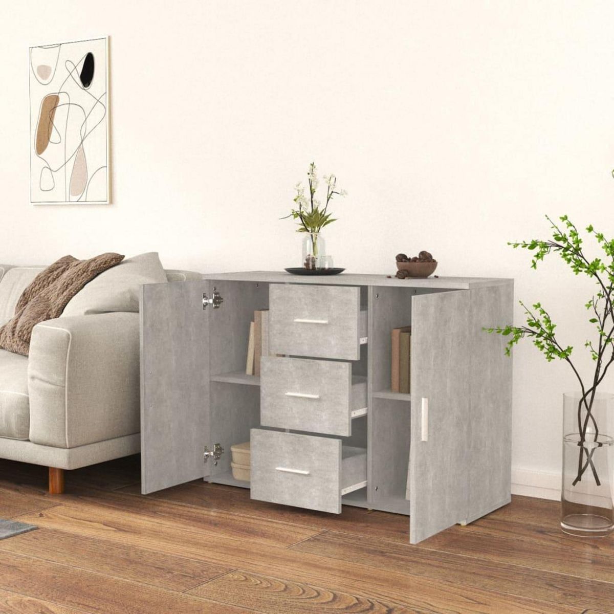 VIDAXL Buffet Gris beton 91x29,5x65 cm Bois d'ingenierie