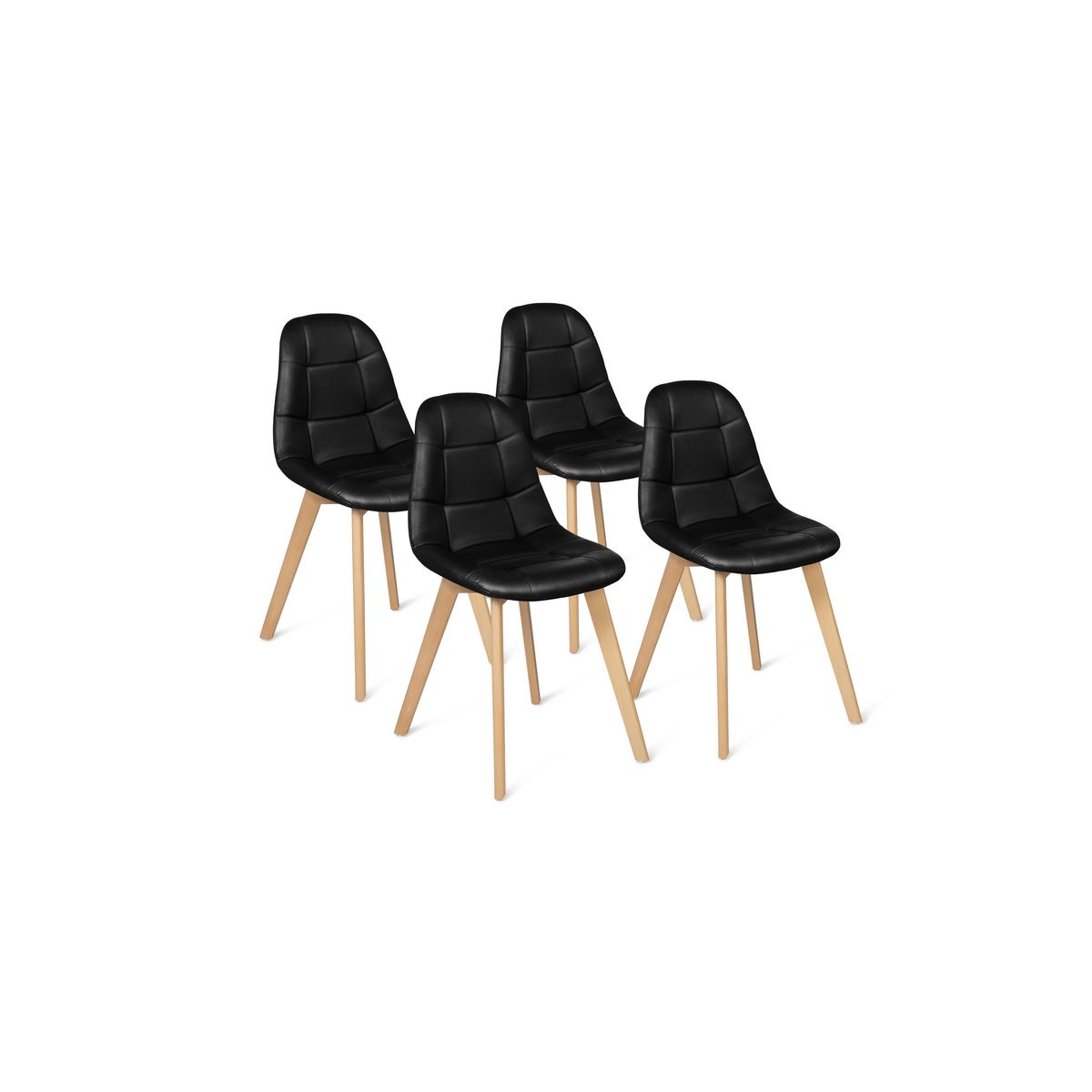 Lot de 4 chaises assise PU pieds bois massif CARLA