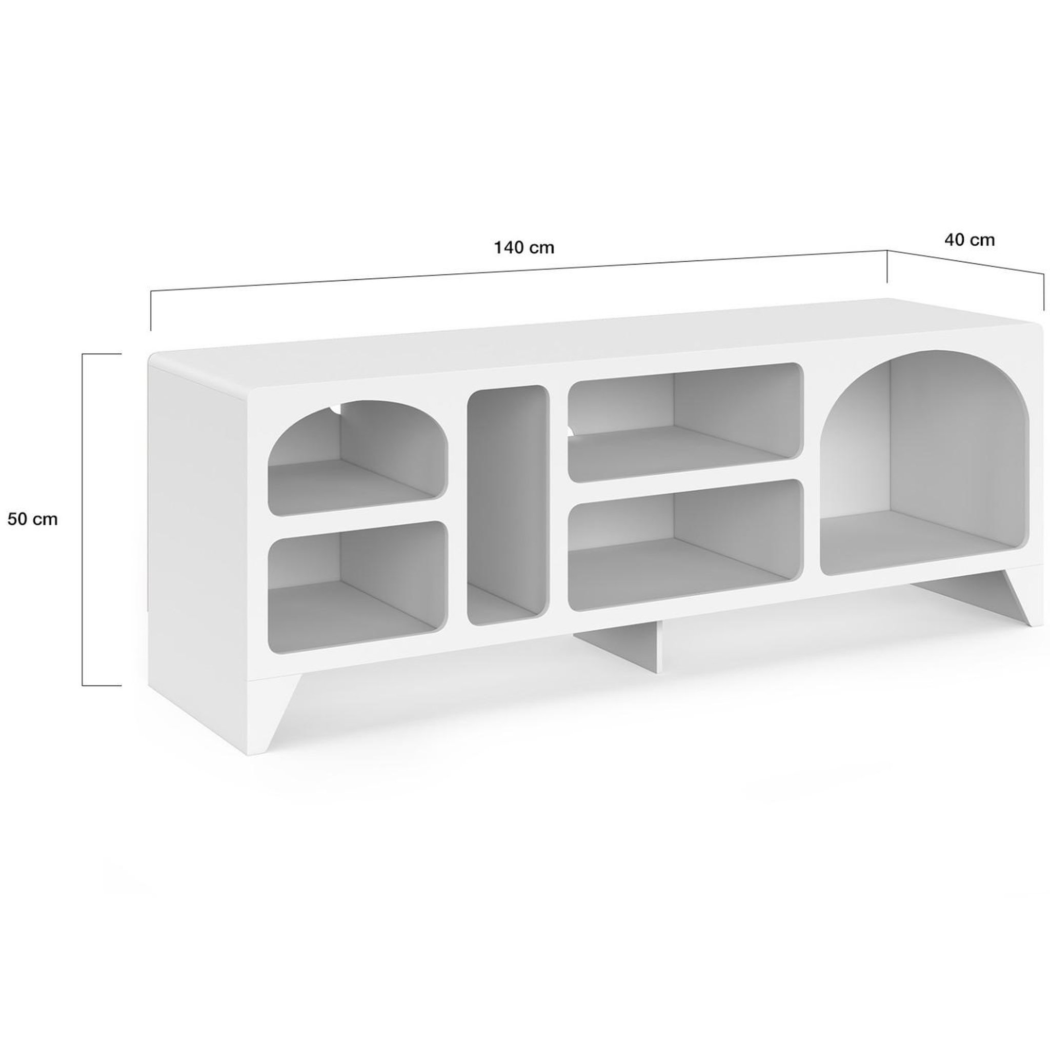 Voir la diapositive 4 : ID MARKET Meuble tv 140 cm organique alesia 6 niches bois blanc