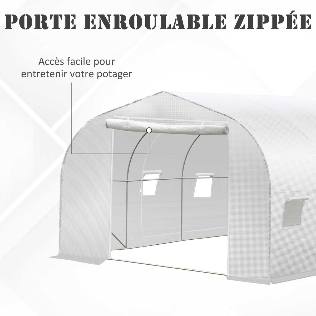 OUTSUNNY Serre tunnel de jardin dim. 3,5L x 3l x 2H m porte + 6 fenêtres enroulables acier galvanisé bâche PE haute densité blanc