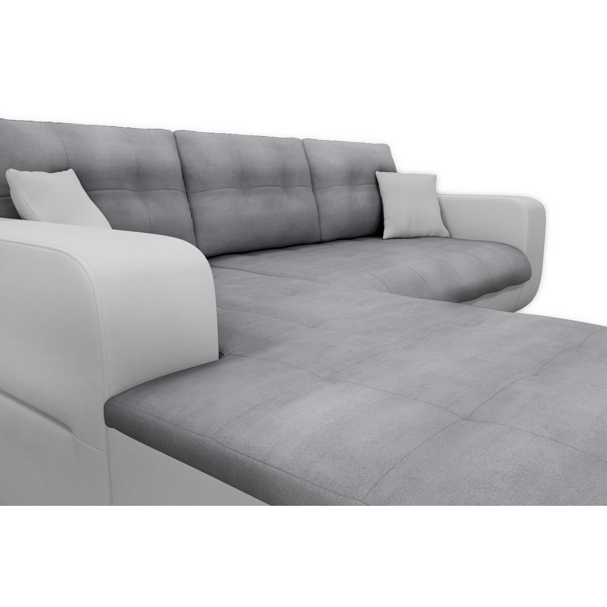 Canapé d'angle gauche convertible CLELIA, 4 places, tissu microfibre gris PU blanc ou noir