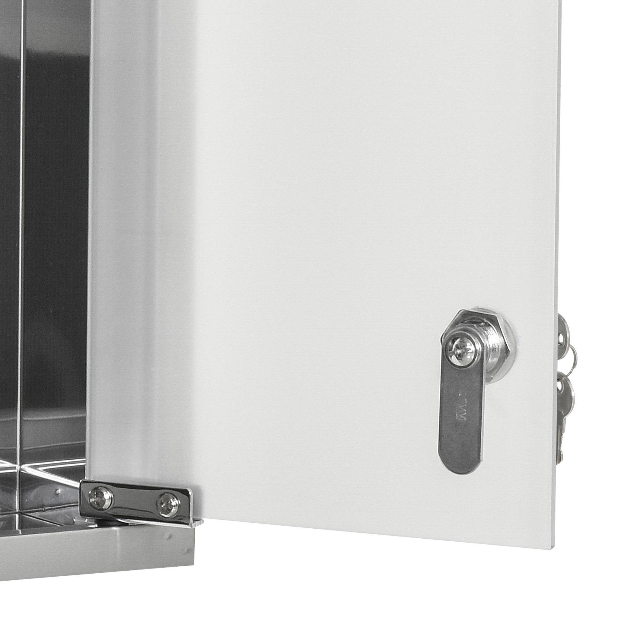 Voir la diapositive 4 : KLEANKIN Armoire à pharmacie 2 étagères 3 niveaux 20l x 12l x 58h cm porte verre trempé symbole croix acier inox.