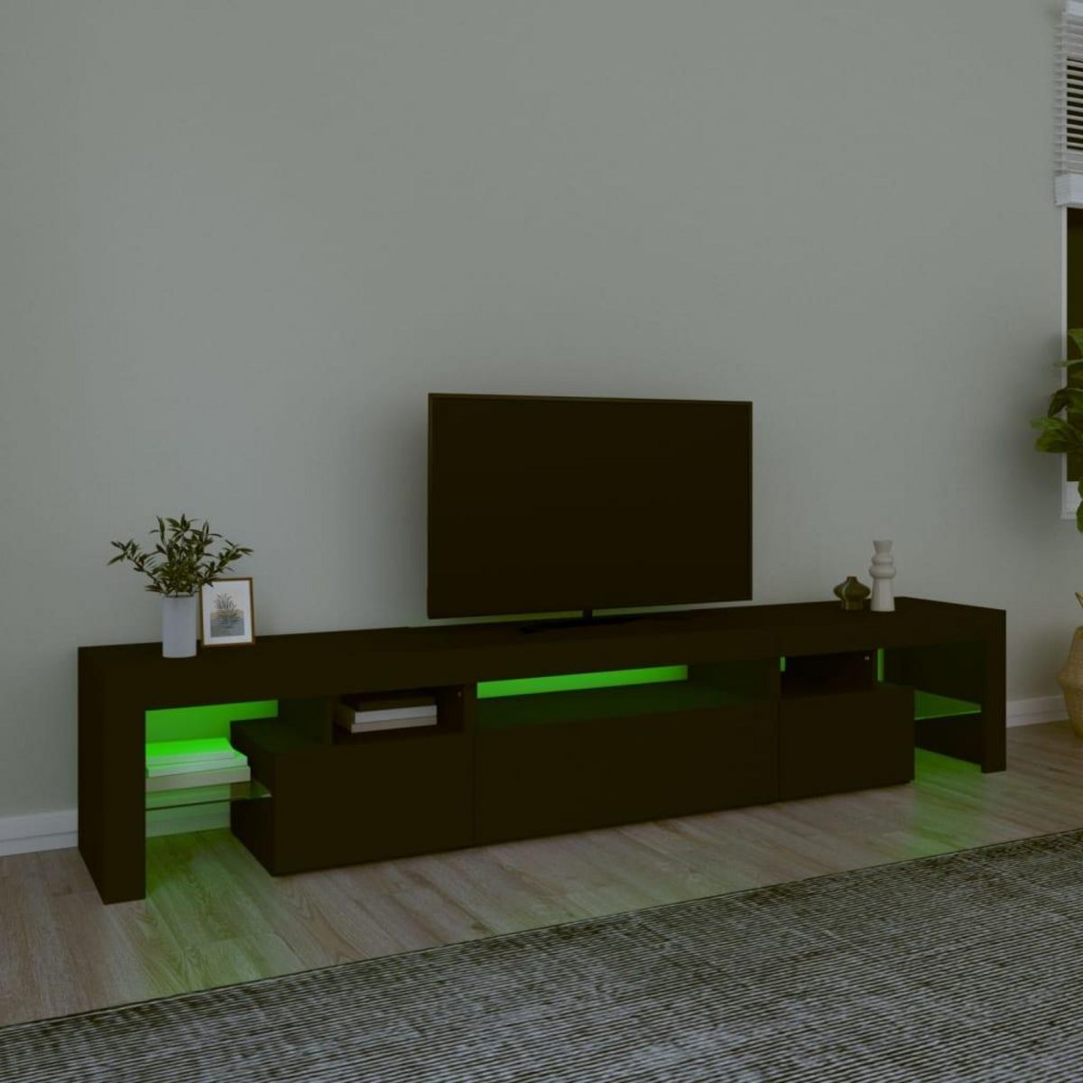 VIDAXL Meuble TV avec lumieres LED Noir 215x36,5x40 cm