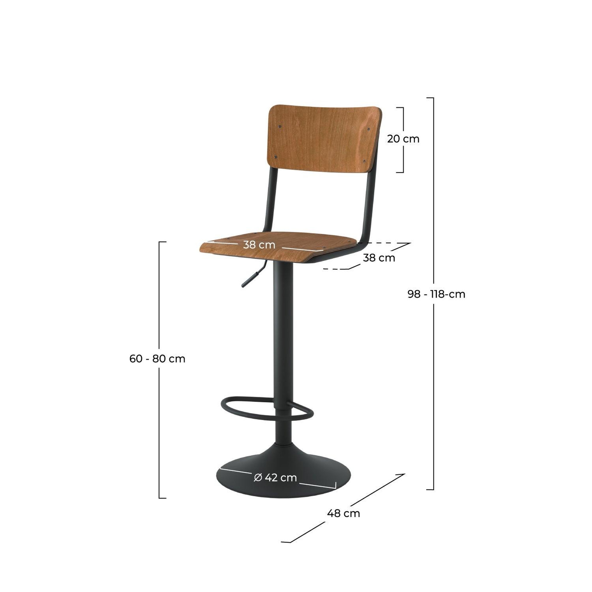 Voir la diapositive 4 : MAISON PAVANE Lot de 2 chaises de bar réglables 60/80 cm en bois foncé-clem