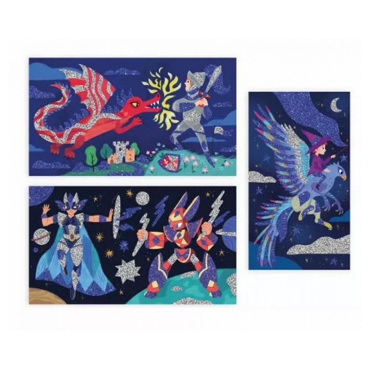 Juratoys-Janod Coffret Créatif Paillettes Héros pour Enfants - Décorez Vos Tableaux Autocollants