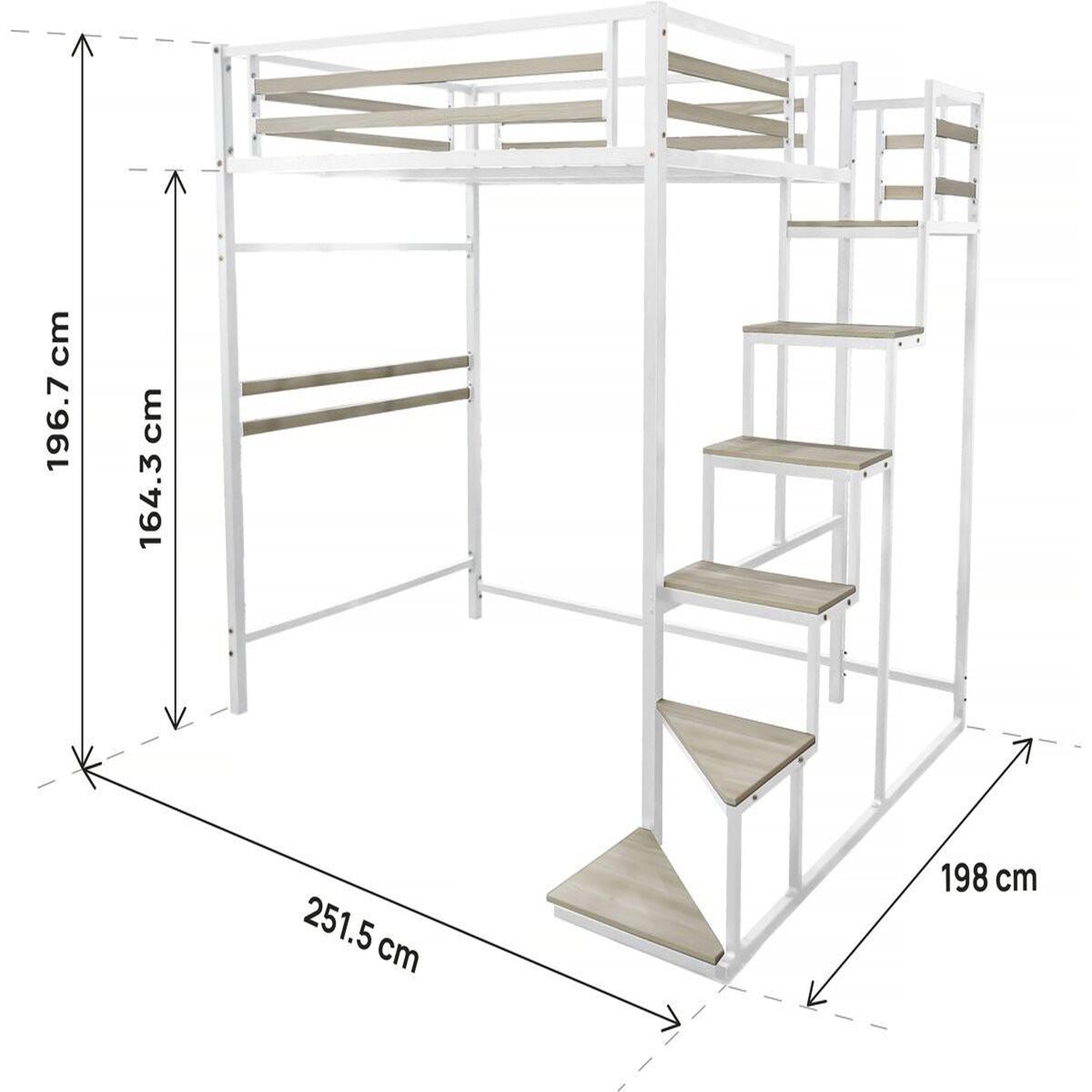 Voir la diapositive 3 : Habitat et Jardin Lit mezzanine en métal avec escalier  lena  - 140 x 190 cm - blanc