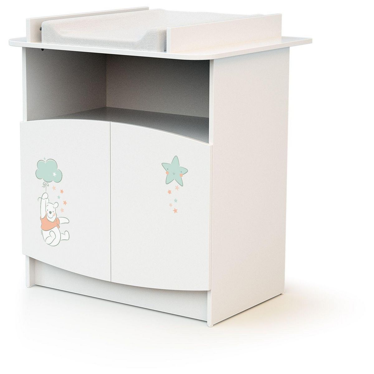 AT4 Commode à langer 2 portes WINNIE NUAGE DISNEY Blanc