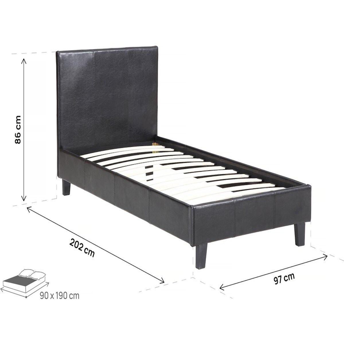 Habitat et Jardin Lit  Lina  - 90 x 190 cm - Noir