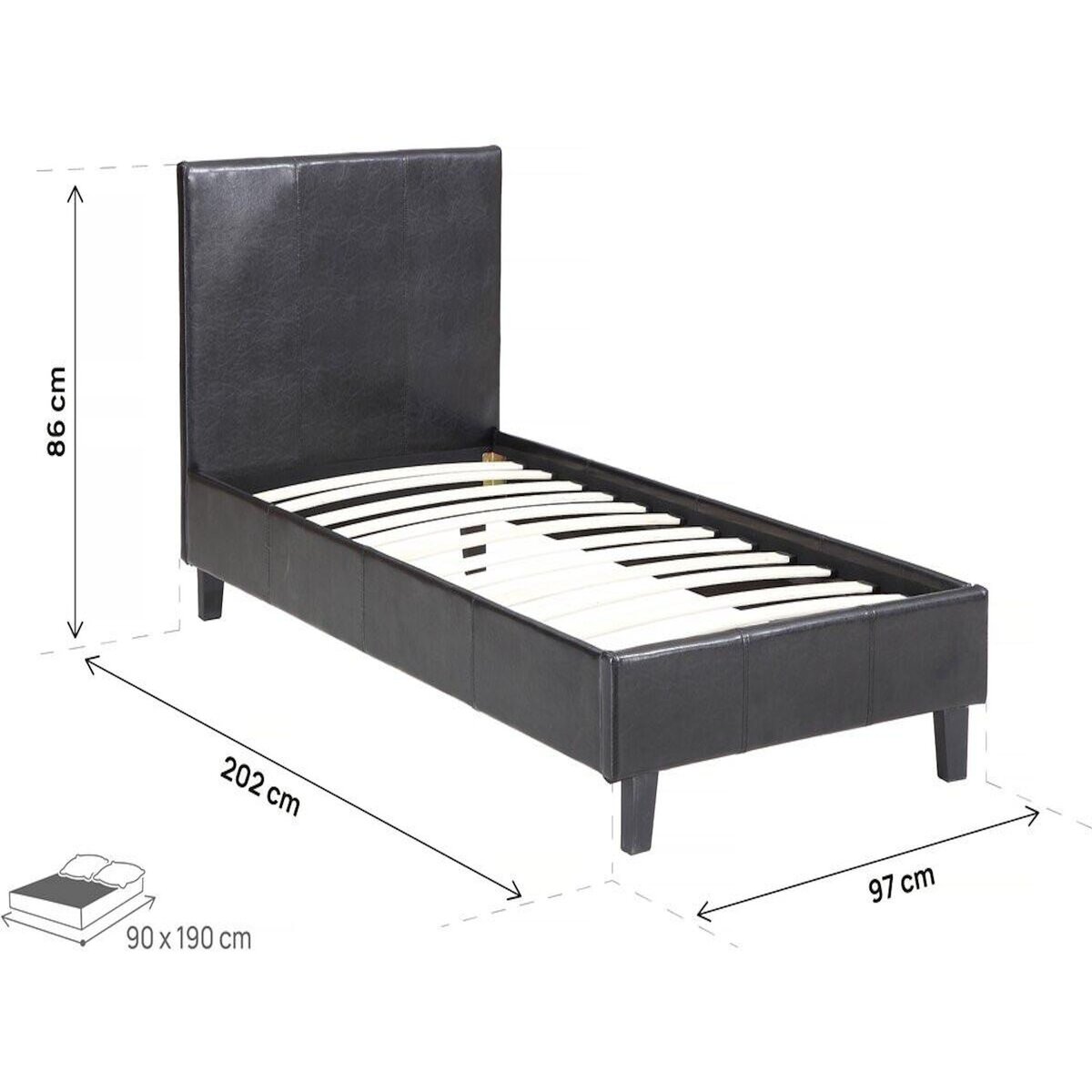 Habitat et Jardin Lit  Lina  - 90 x 190 cm - Noir